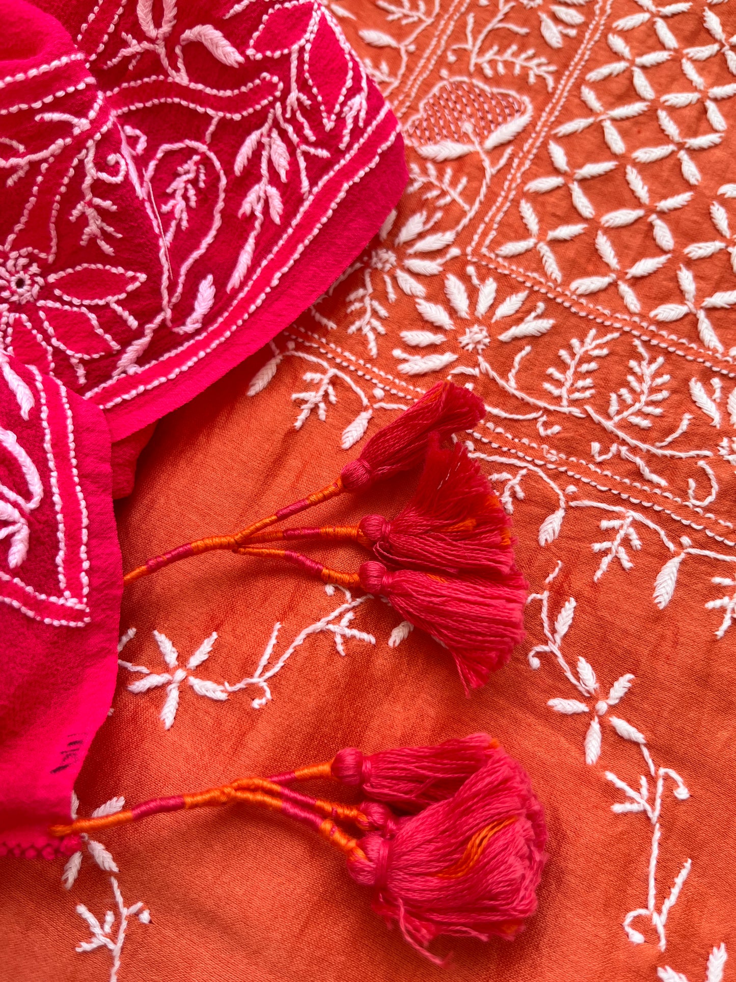 Chanderi Chikankari kurta with georgette dupatta