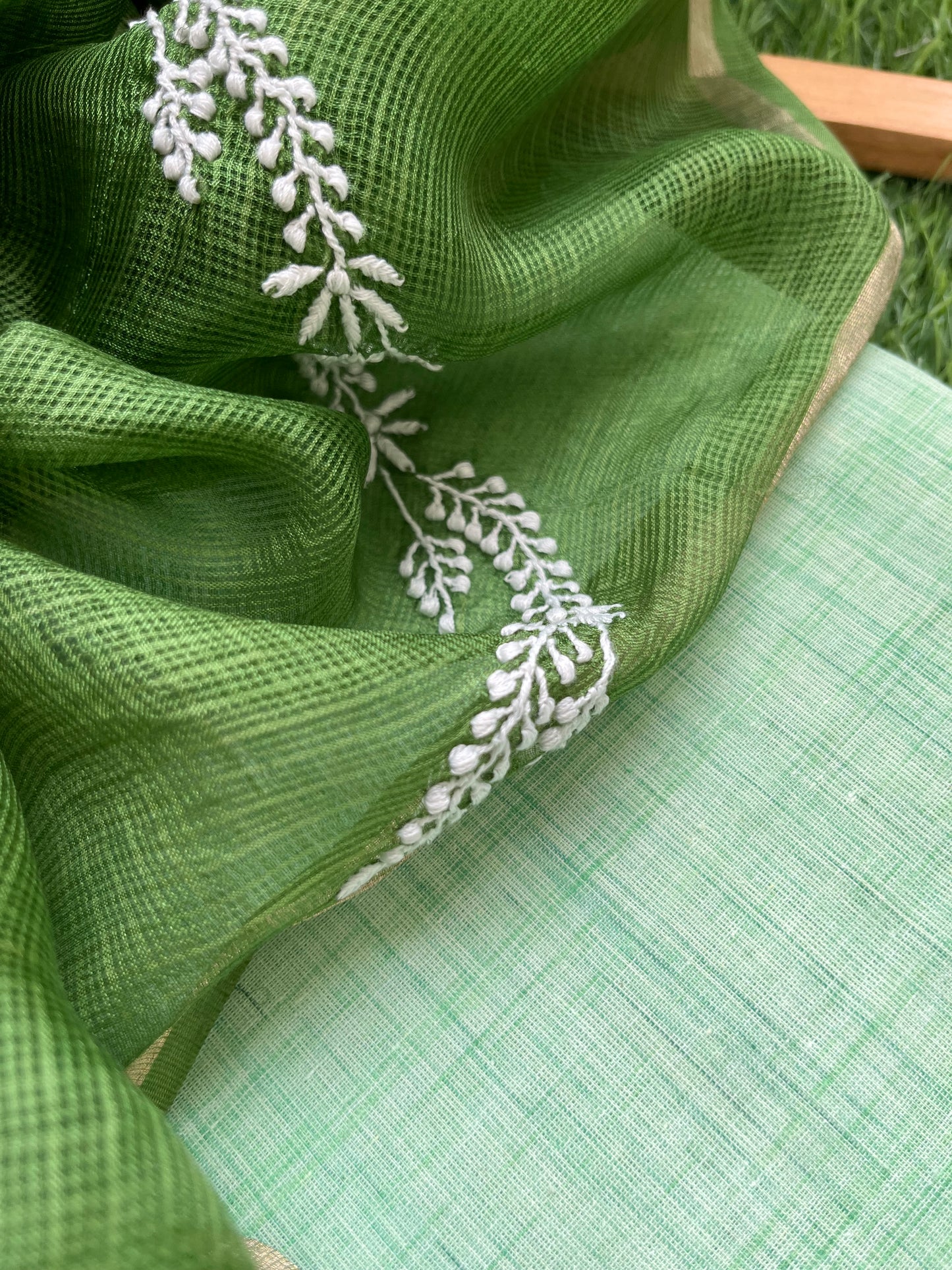 Kota silk Chikankari Dupatta with khadi kurta bottom Fabric