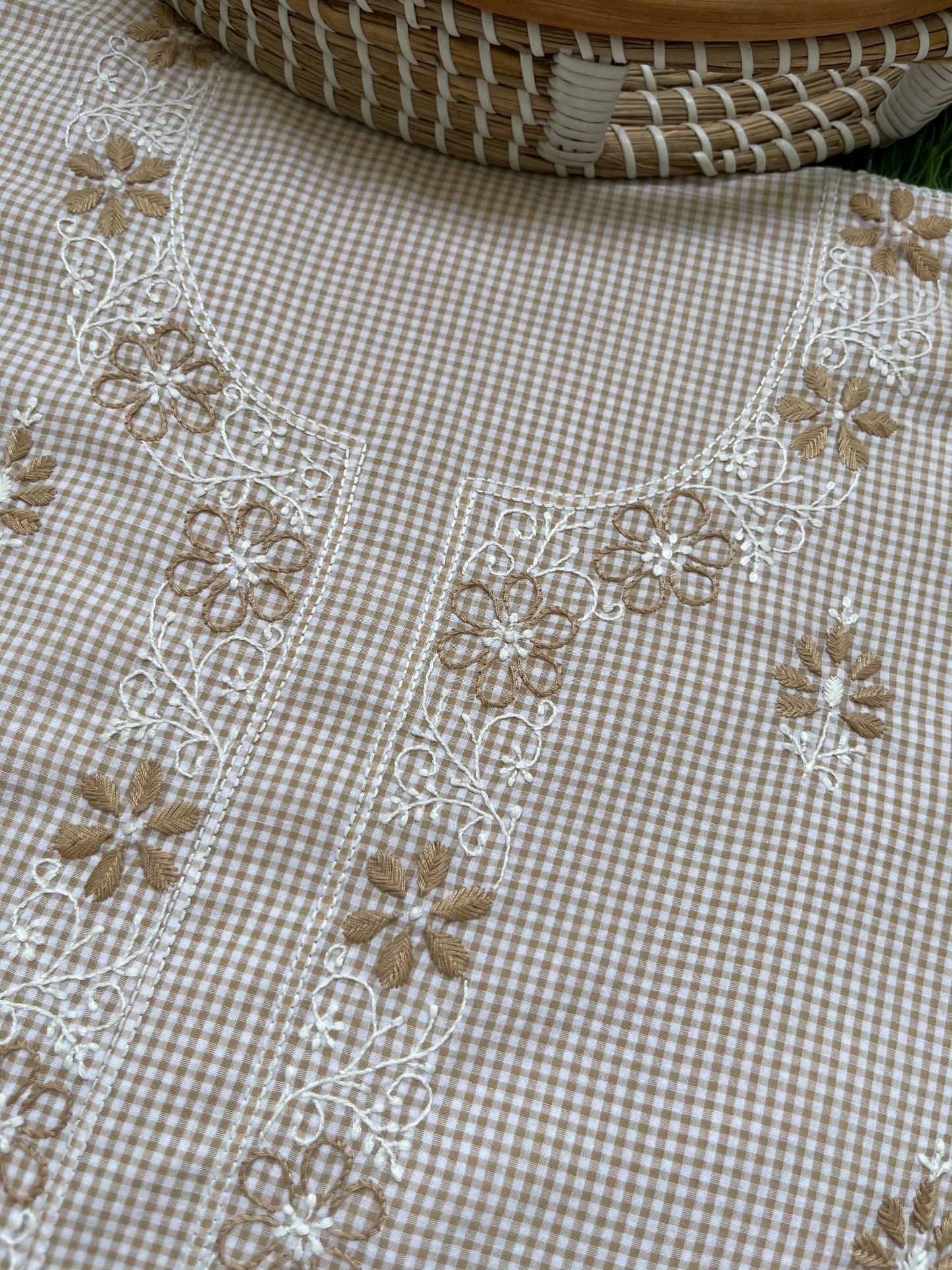 Cotton check chikan kurta
