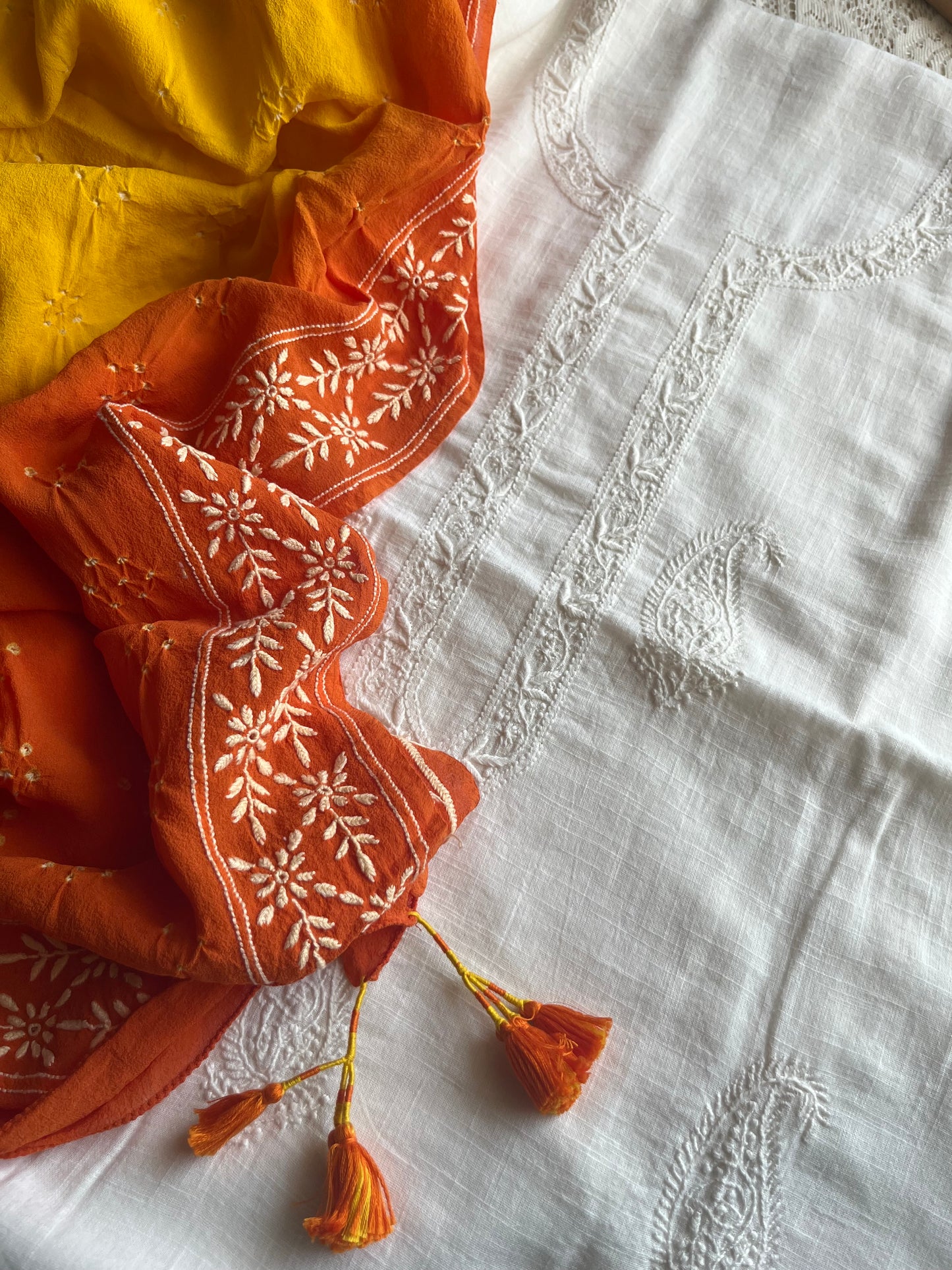 Cotton Chikankari kurta with pure georgette dupatta