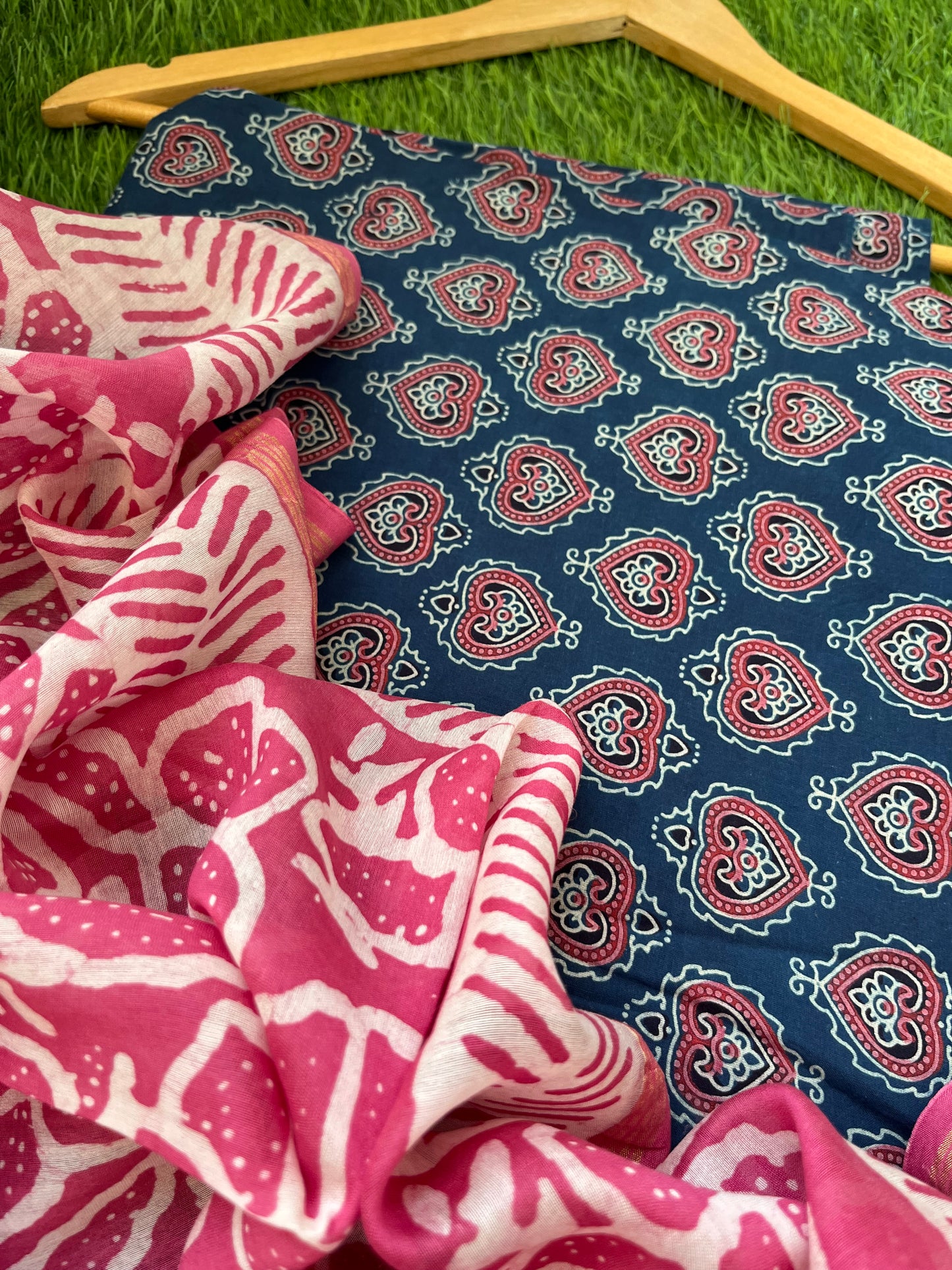 Cotton ajrakh kurta chanderi baatik dupatta