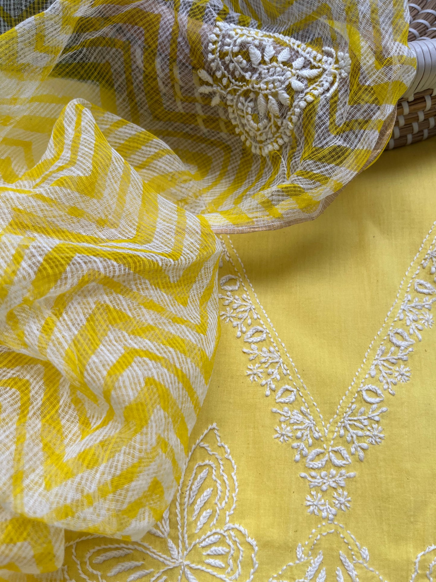 Kala cotton chikan kurta kota dupatta