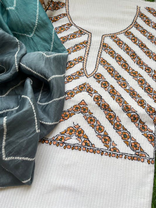 Cotton kashmiri work kurta bandhani Dupatta