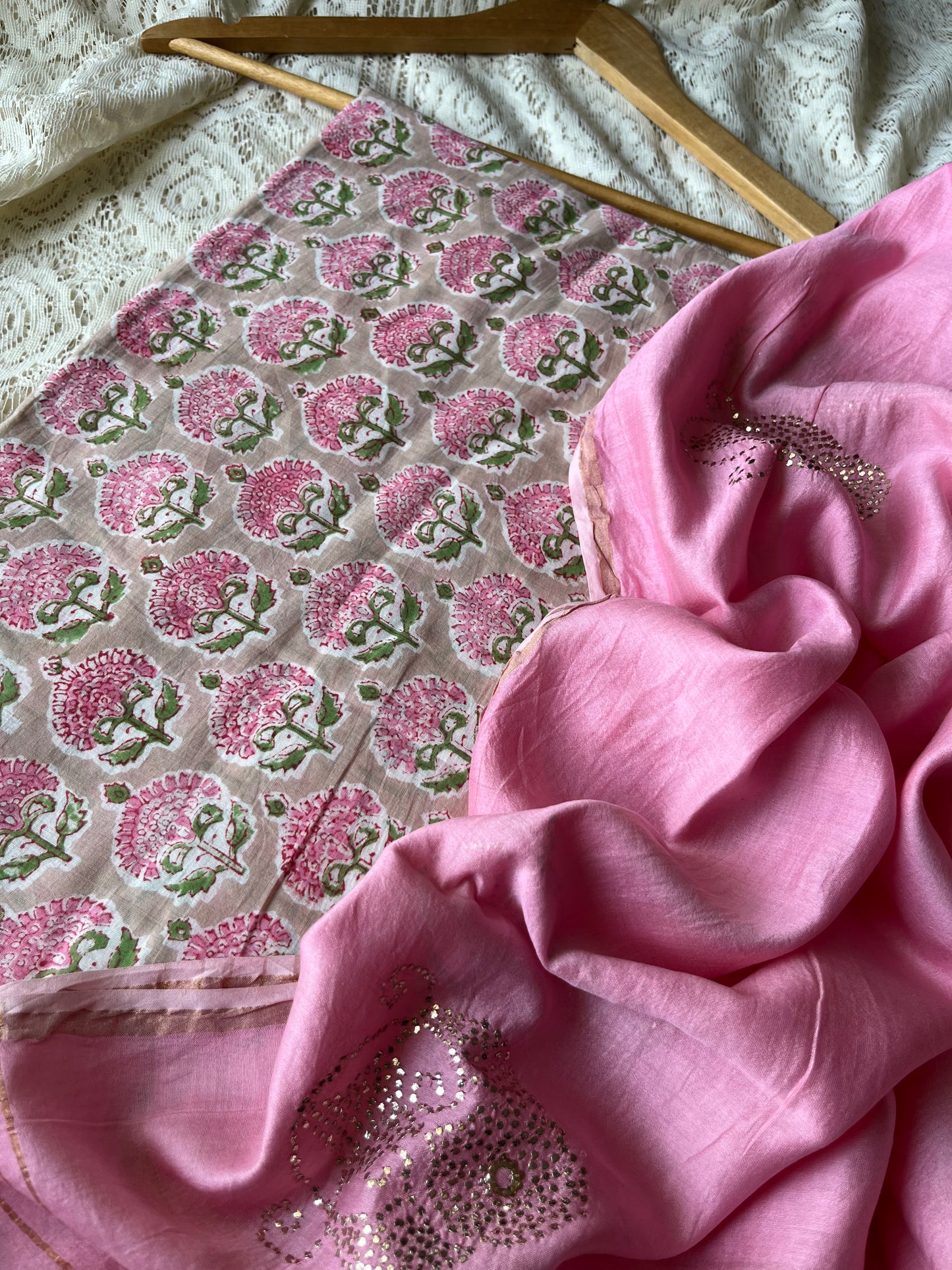 Chanderi Mukaish work Dupatta cotton kurta bottom fabric