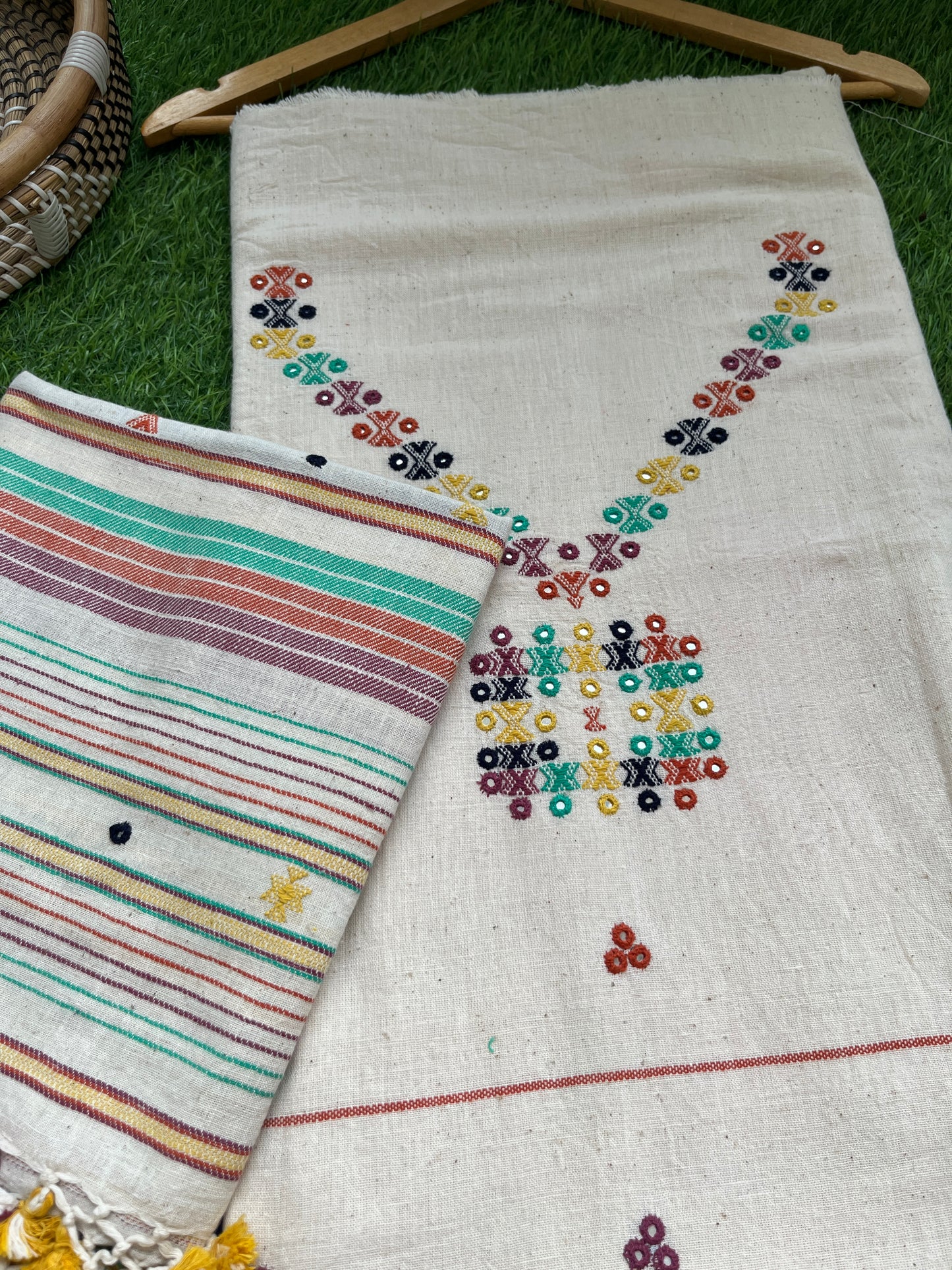 Handwoven organic kala Cotton kurta bottom dupatta