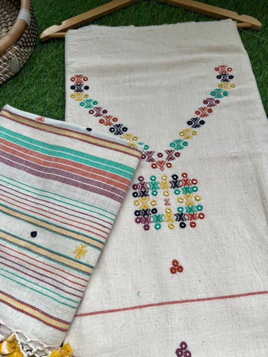 Handwoven organic kala Cotton kurta bottom dupatta