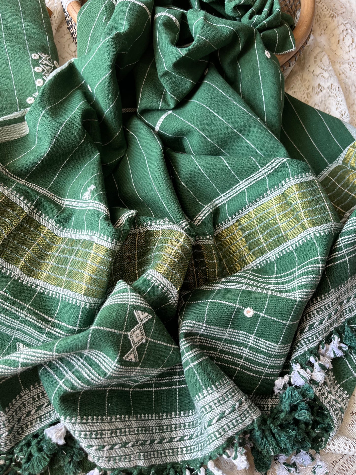 Handwoven organic kala Cotton kurta bottom dupatta