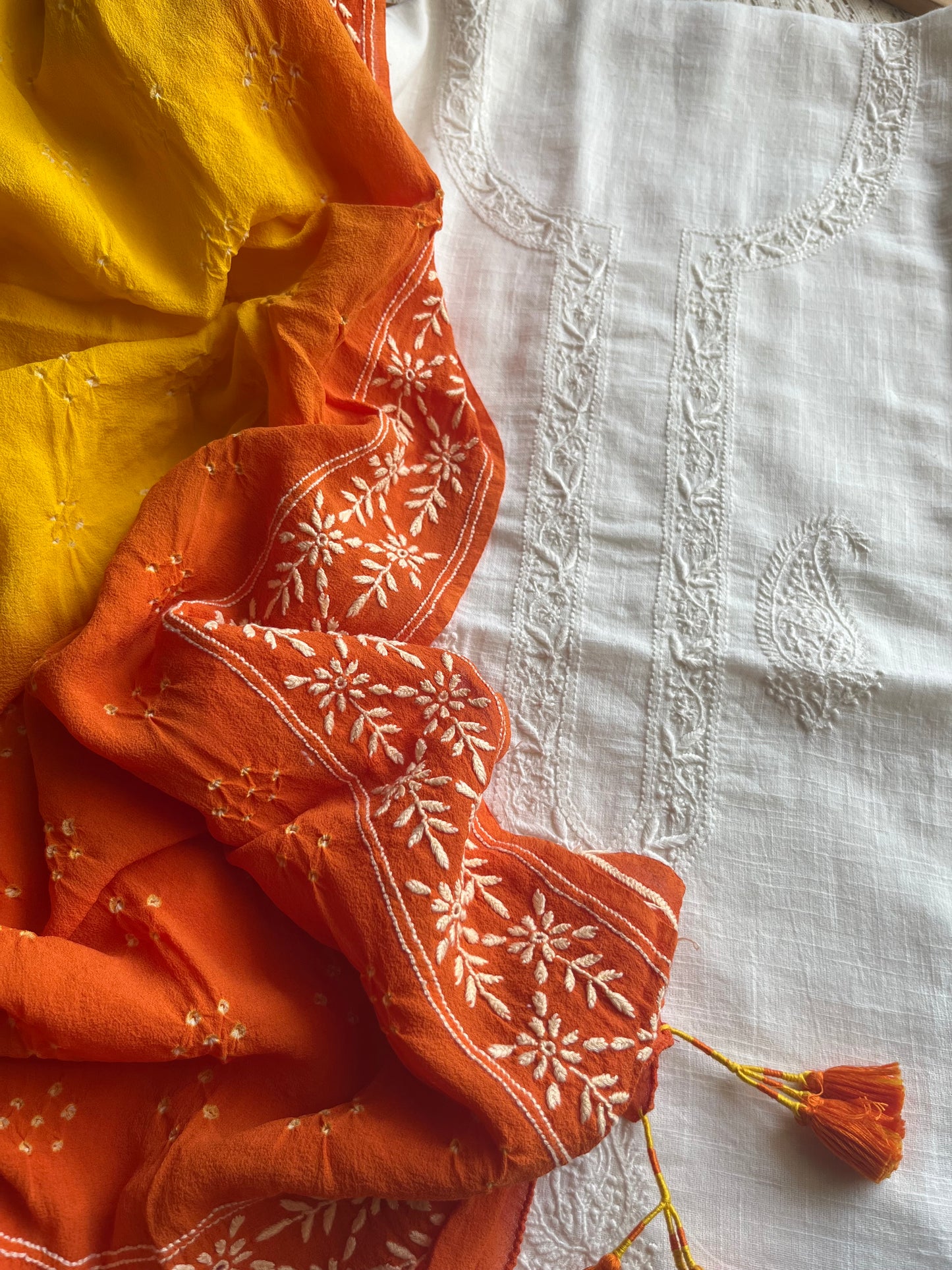 Cotton Chikankari kurta with pure georgette dupatta
