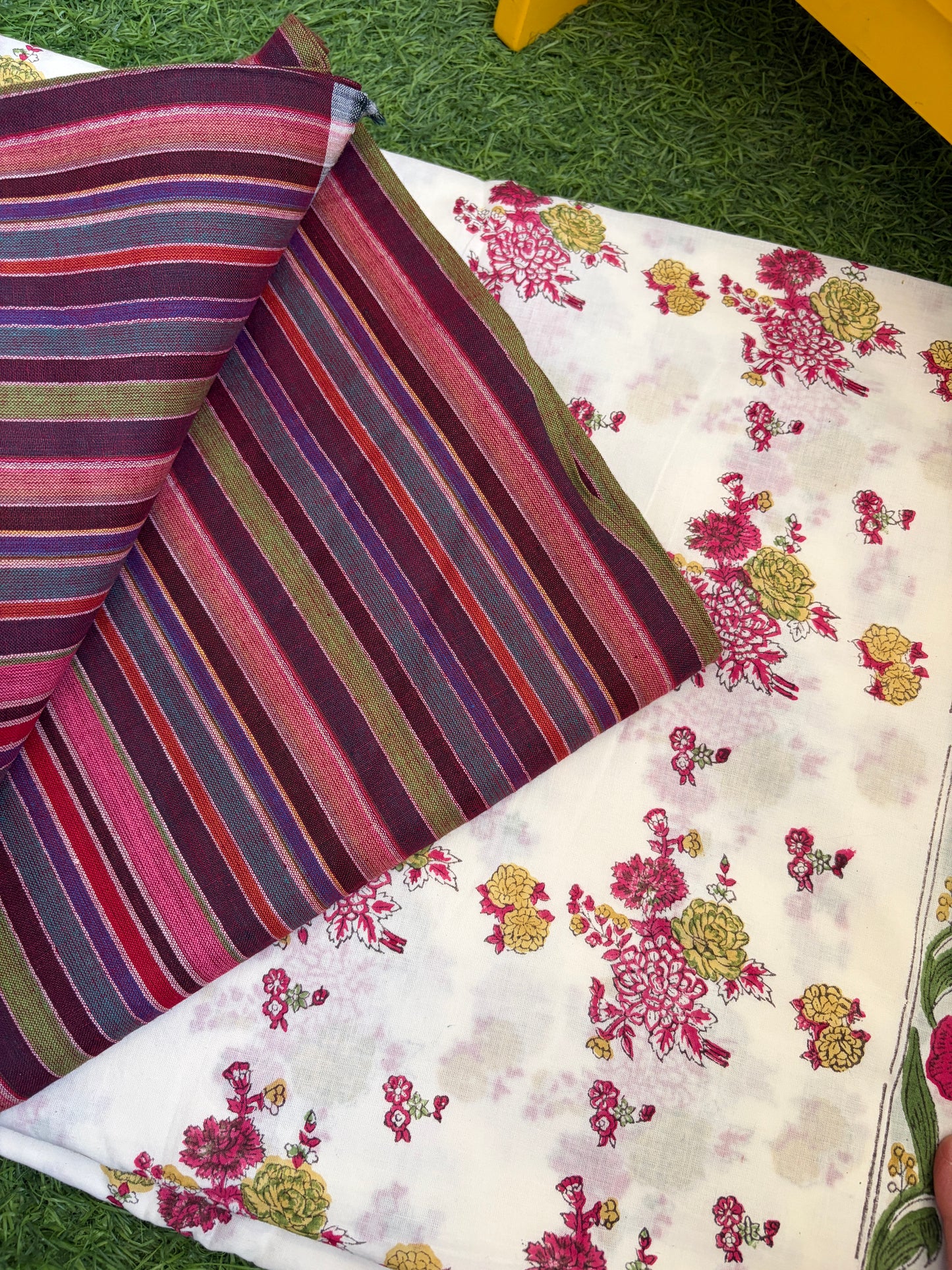 Khadi Cotton stripes and Block Print