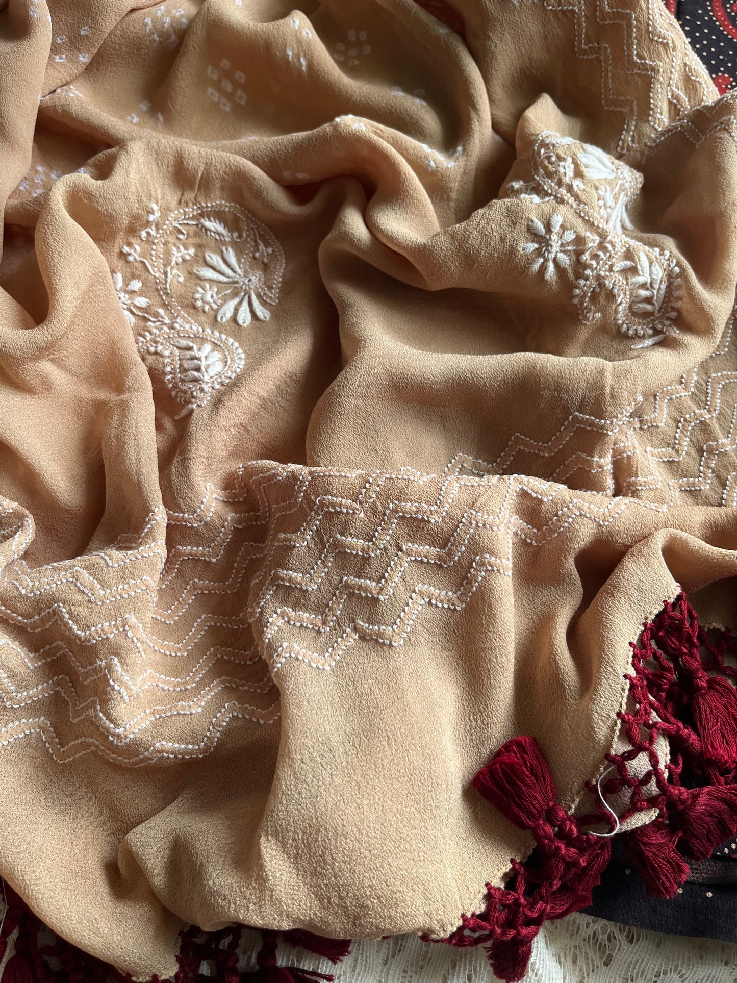 Cotton kurta bottom pure georgette chikankari bandhani dupatta