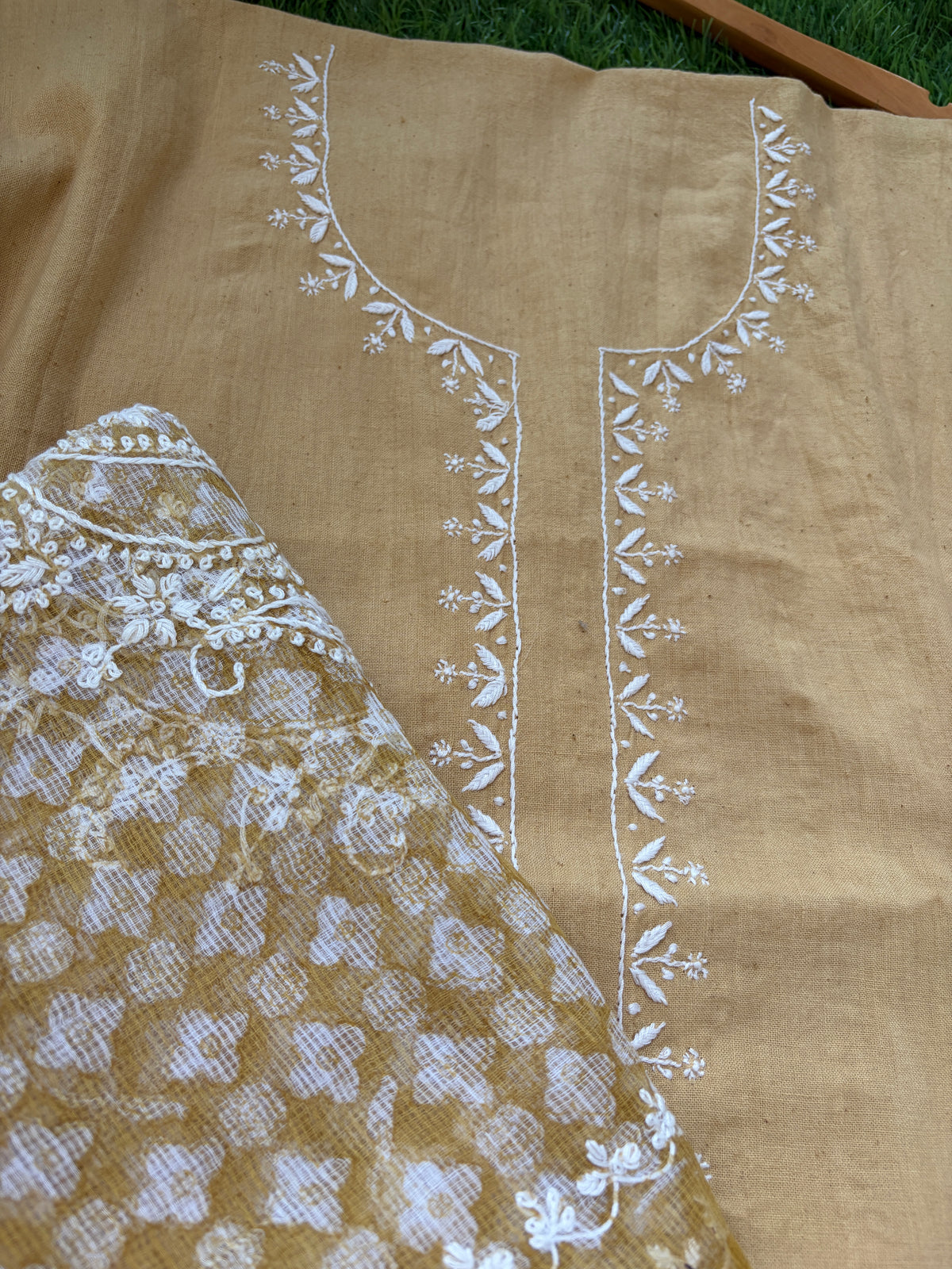 Handwoven khadi Cotton kurta mul chikankari dupatta