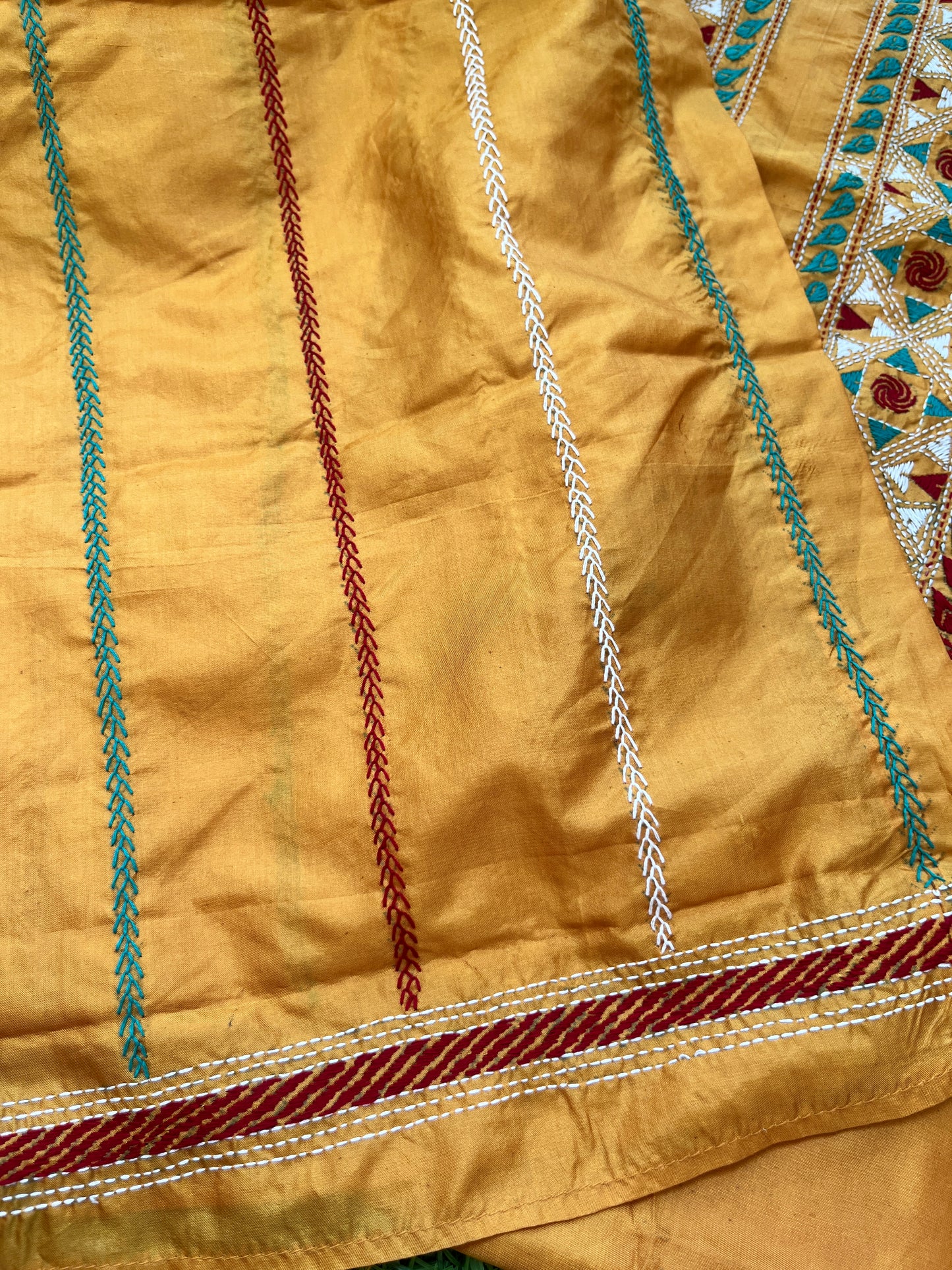 Silk Kantha work kurta fabric