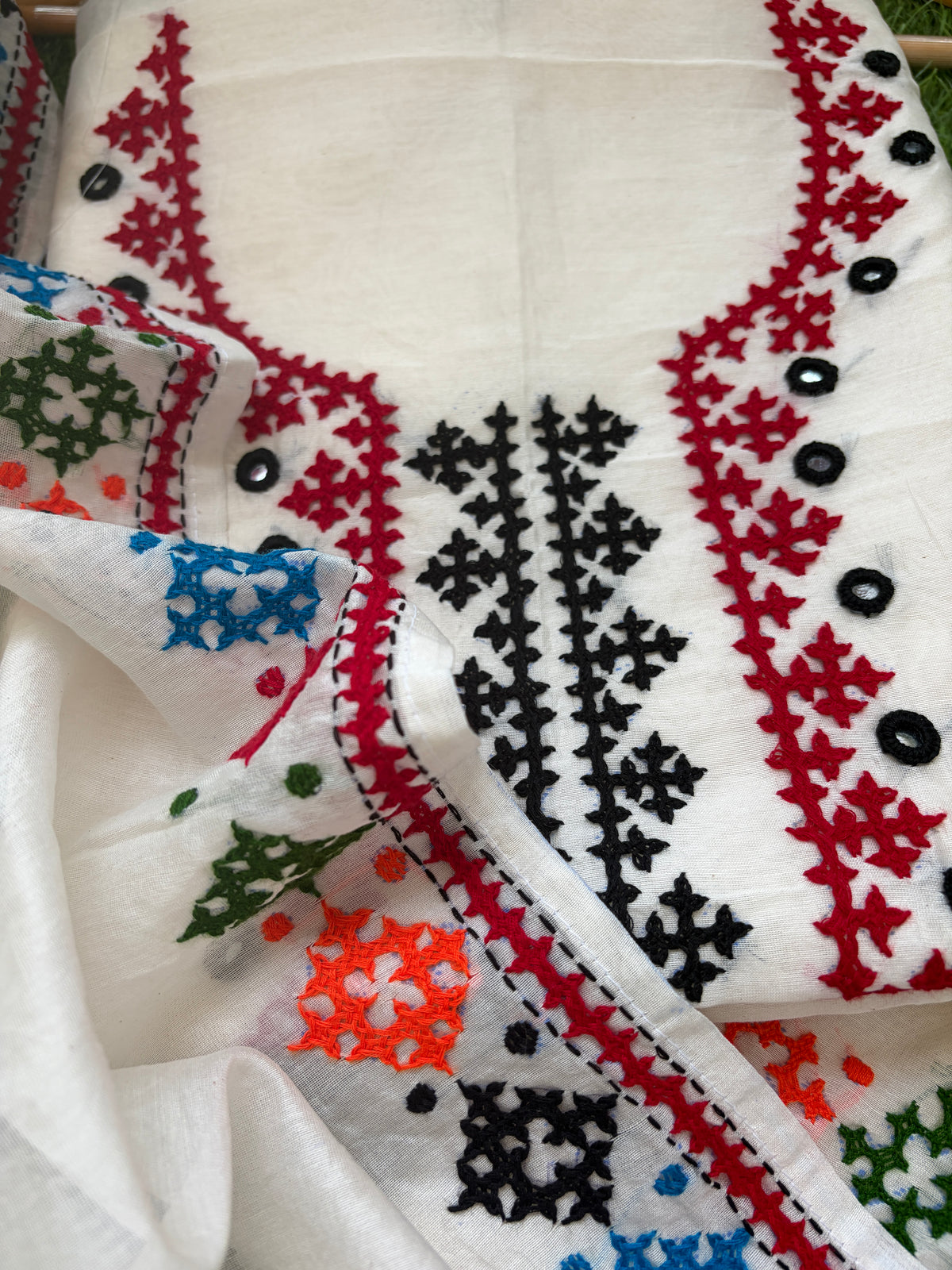Chanderi Silk sindhi work kurta bottom and dupatta