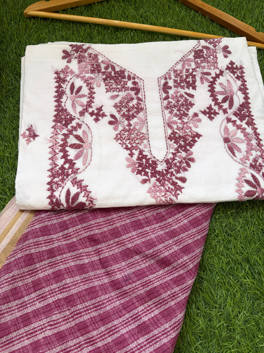 Cotton sindhi work kurta fabric with kota silk dupatta