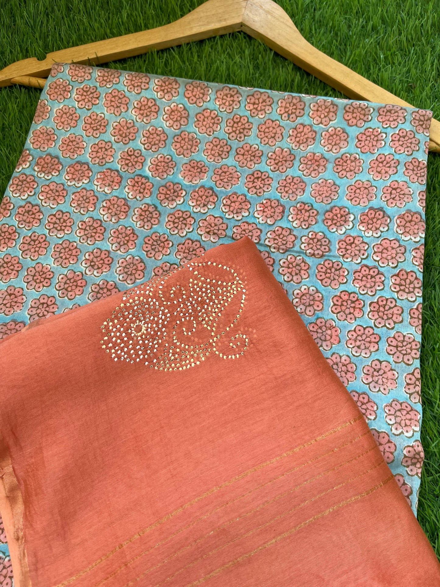 Chanderi Mukaish work Dupatta block print chanderi kurta fabric
