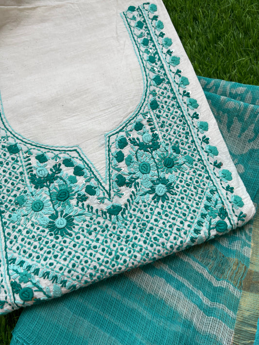 Knot work kurta block print dupatta