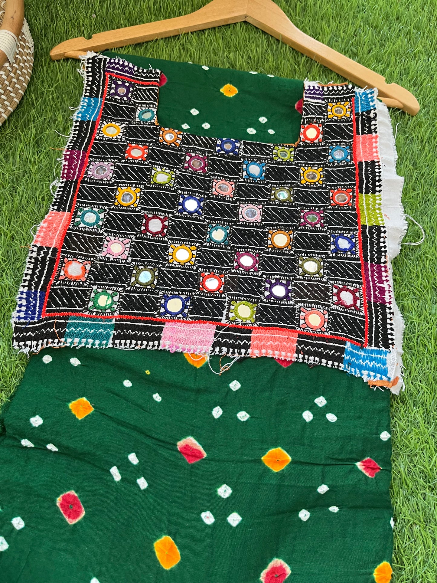Mirror work patch with bandhani suit fabric