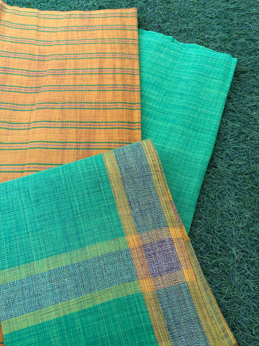 Mangalgiri Cotton 3 pc set - kurta Bottom Dupatta