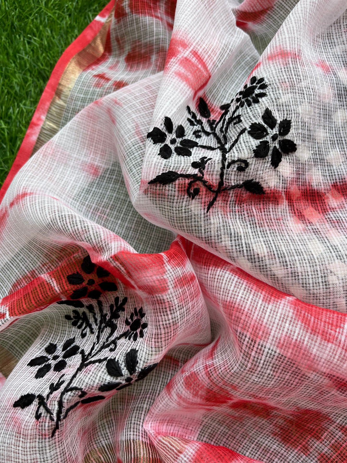 Kota doria Chikankari Dupatta cotton Fabric