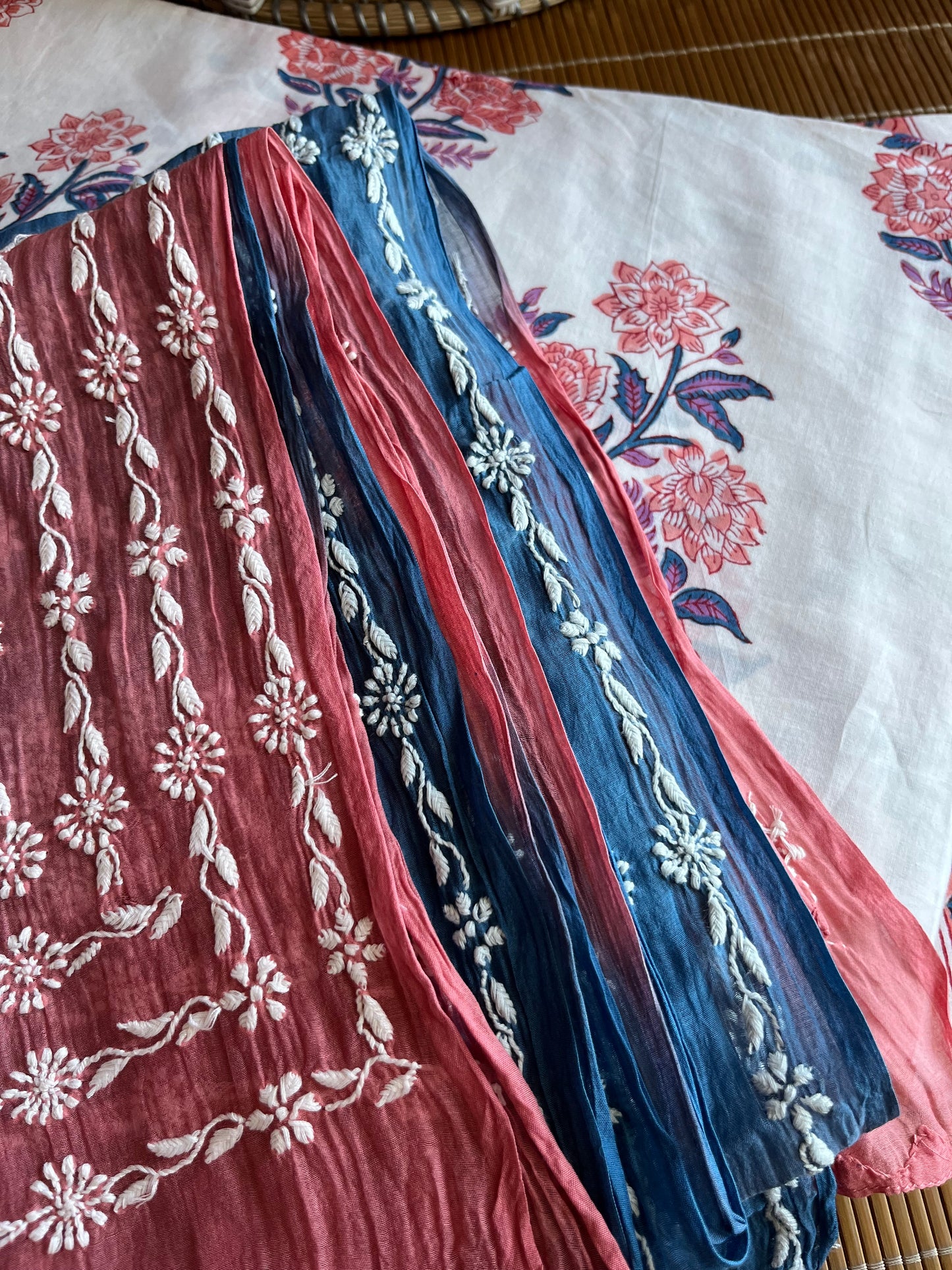 Block Print suit chikankari Dupatta