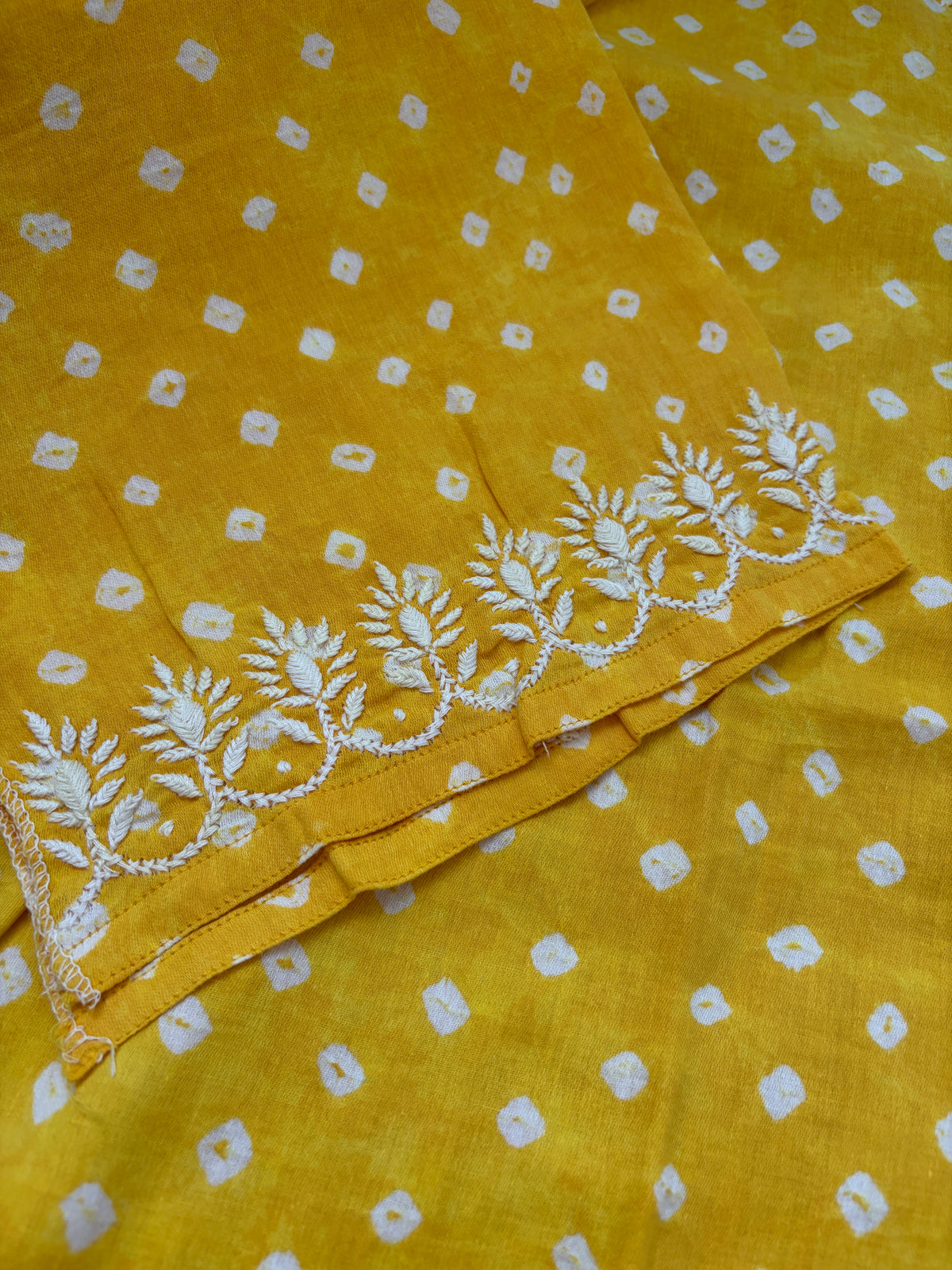 Cotton Bandhani chikan shirt and a-bottom