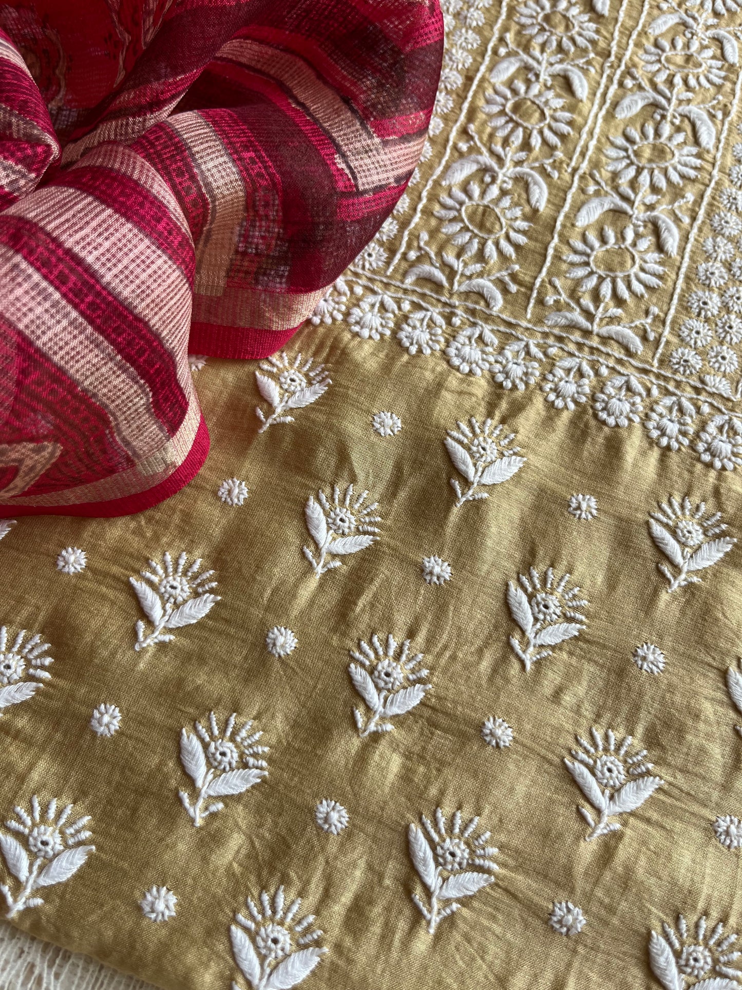 Chanderi Chikankari kurta with kota silk dupatta