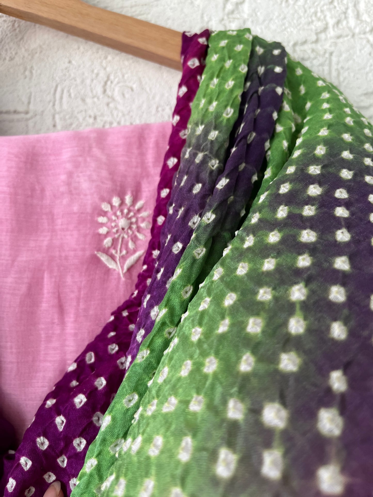 Chanderi Silk chikan kurta bandhani Dupatta