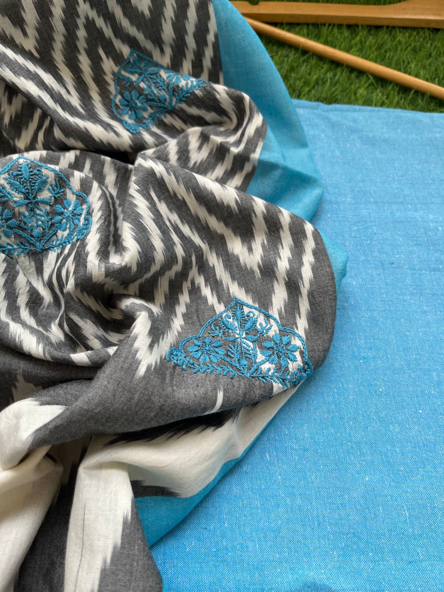 Double ikkat chikankari Dupatta