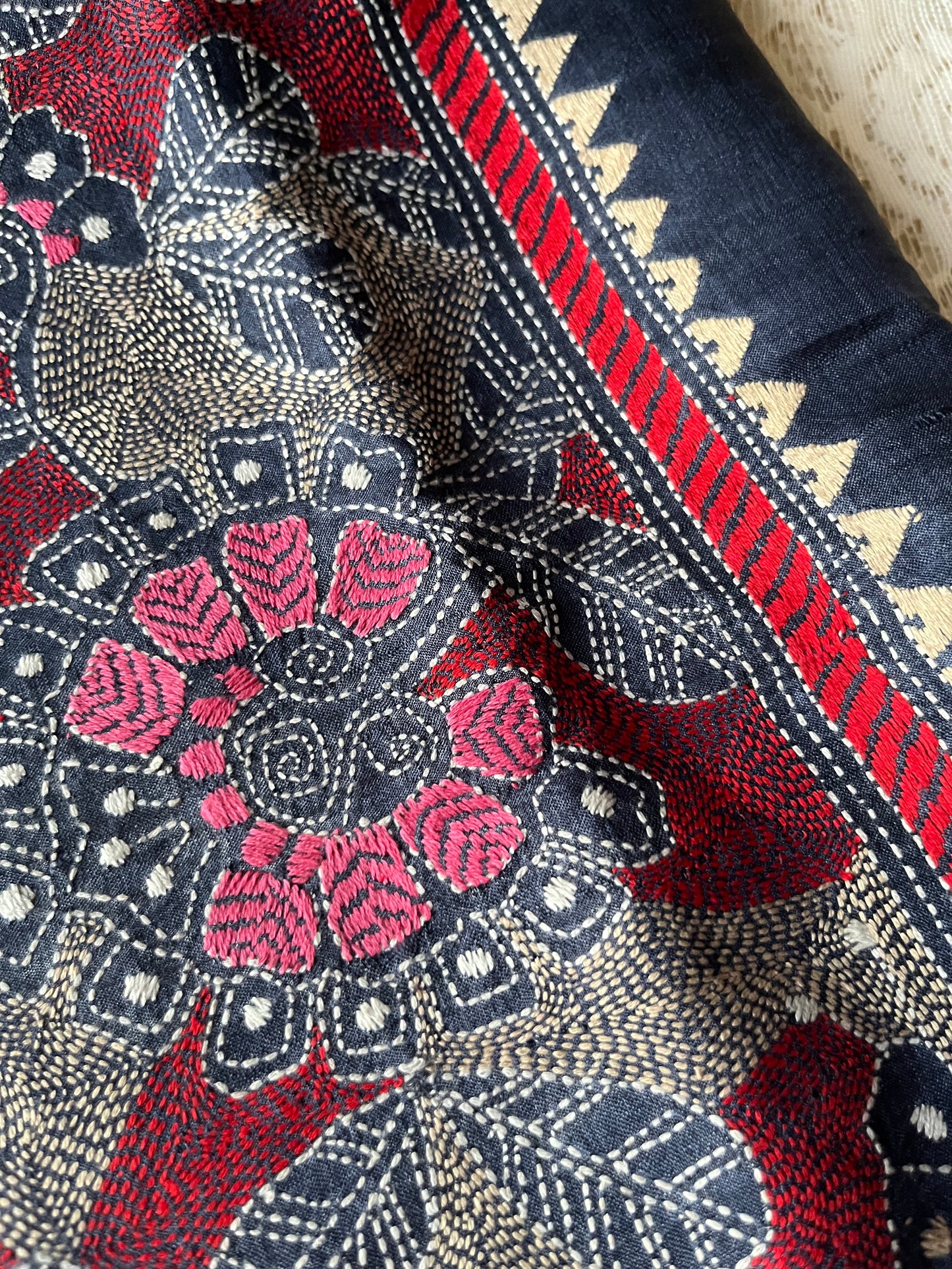 Silk Kantha work kurta fabric