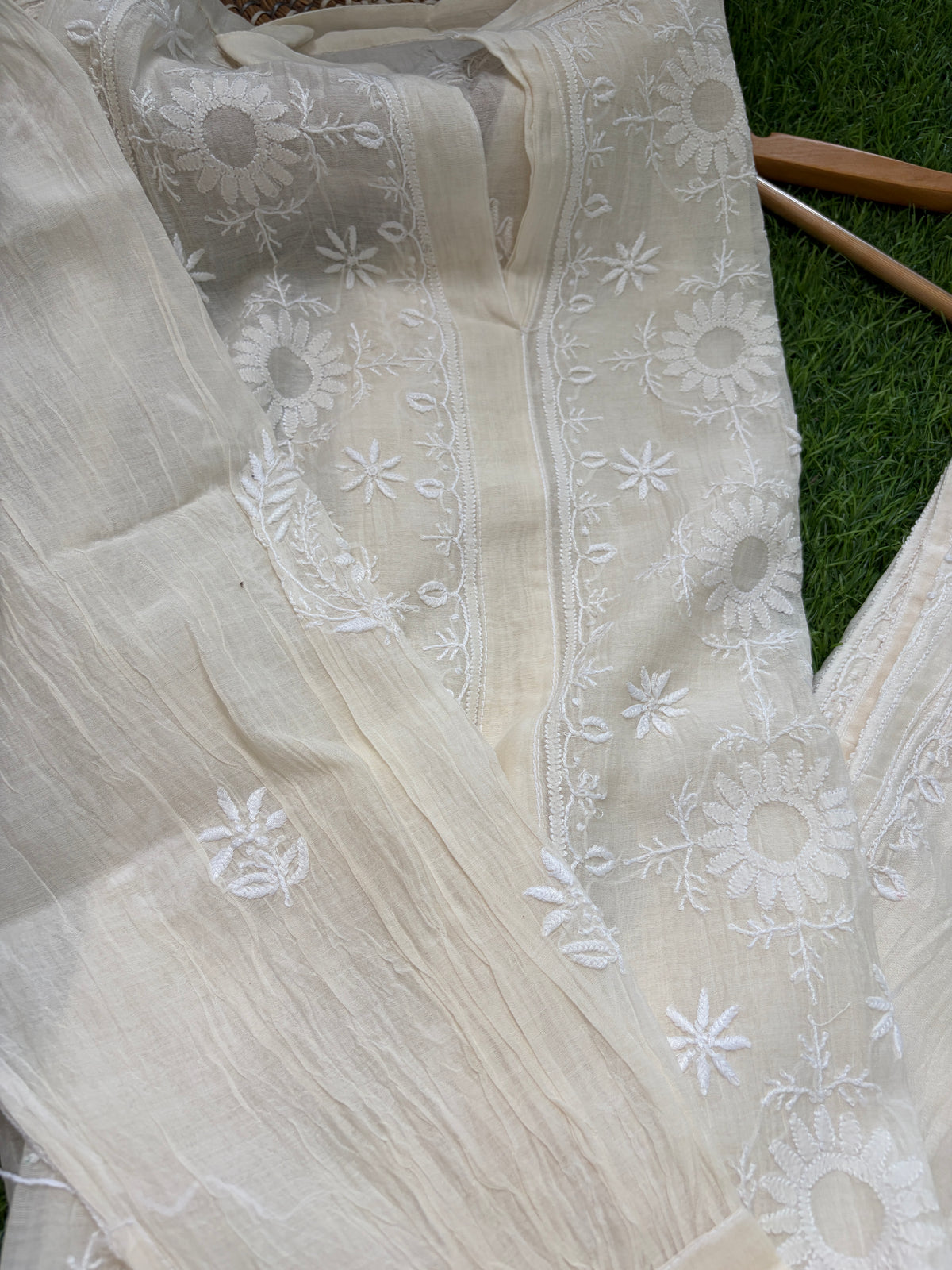 Chanderi chikan shirt and a-bottom-coord set
