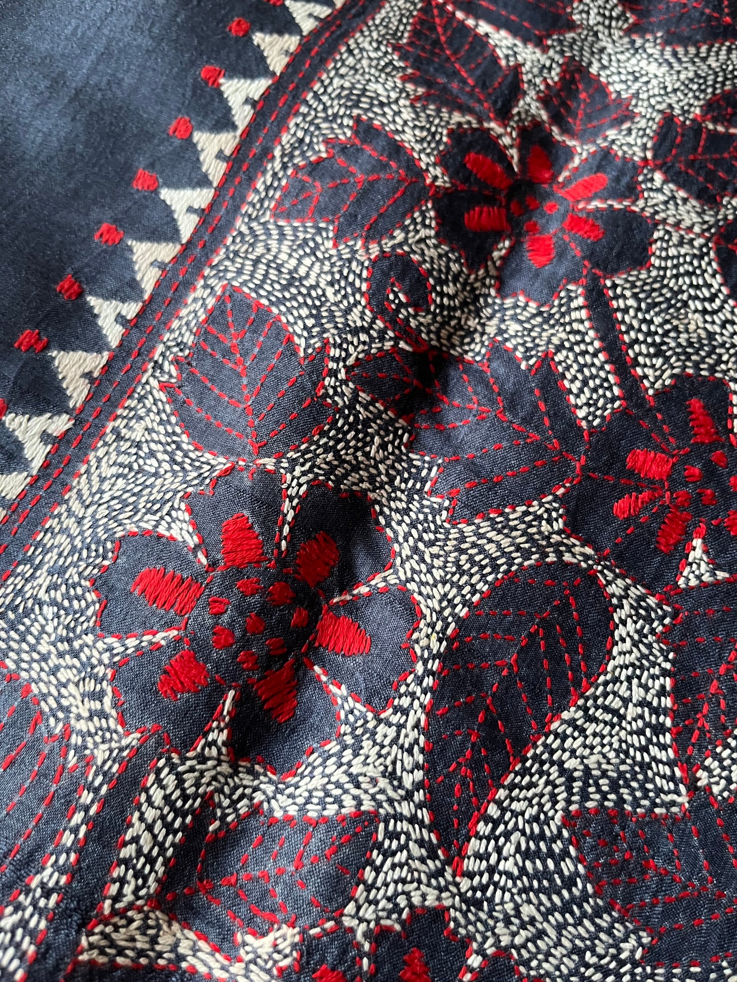 Silk Kantha work kurta fabric