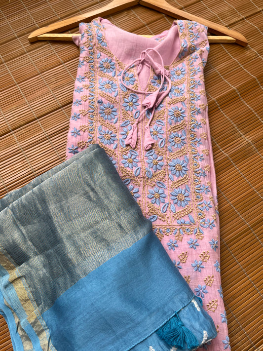Chanderi Chikankari Kurta bandhani Dupatta