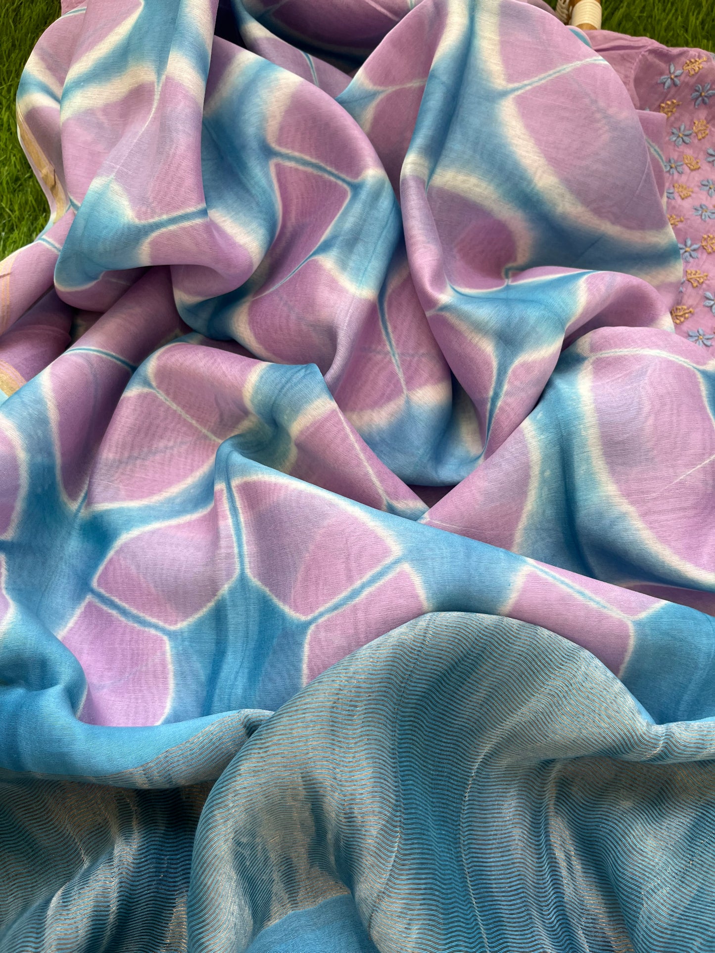 Chanderi Chikankari Kurta clamp dye Dupatta