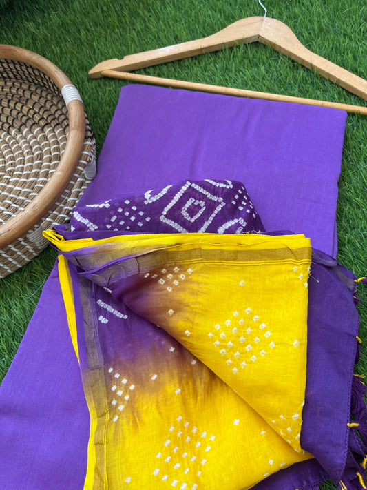 Chanderi plain kurta bottom fabric bandhani dupatta