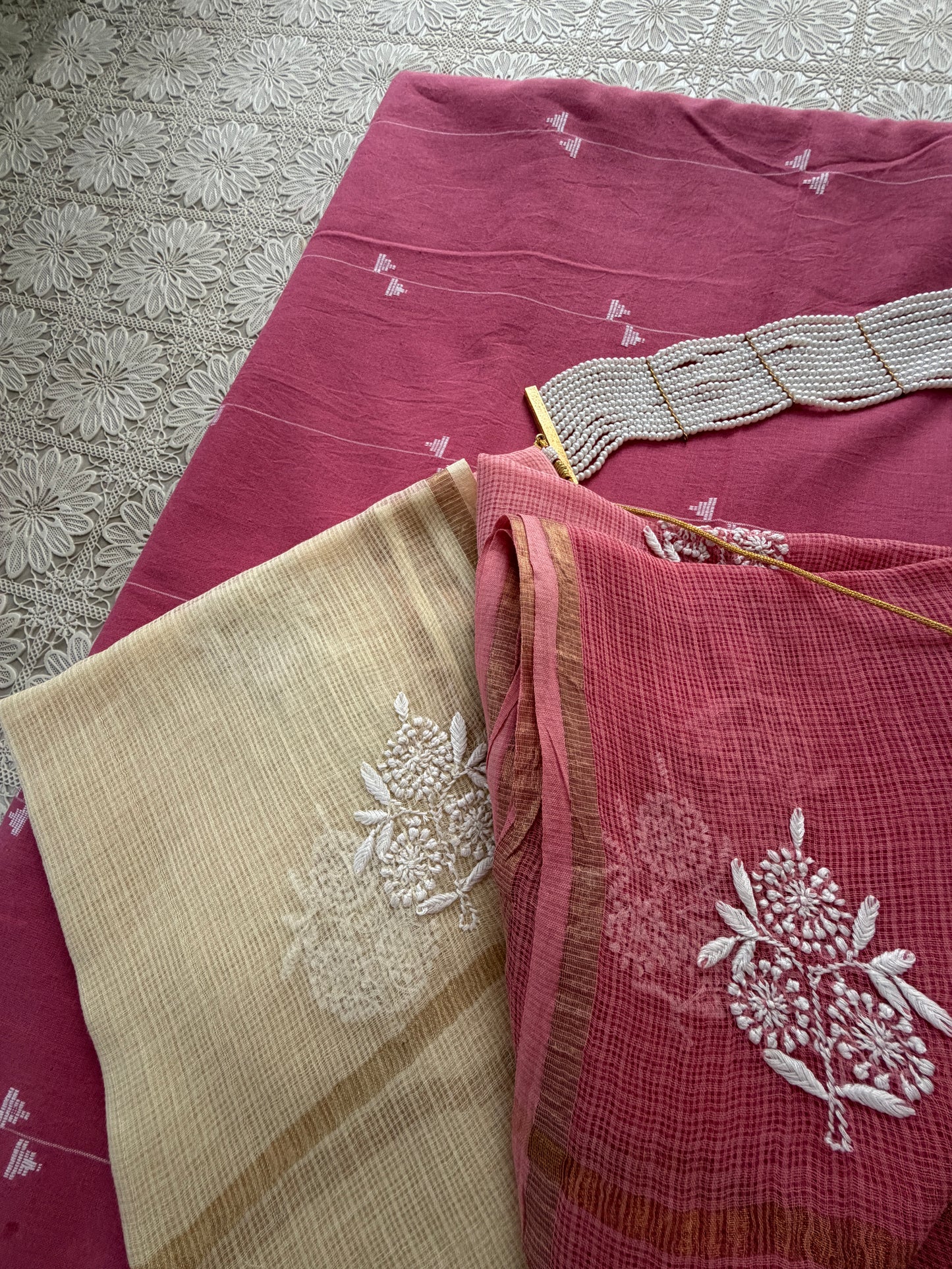 Mangalgiri kurta bottom Kota Doria chikankari dupatta
