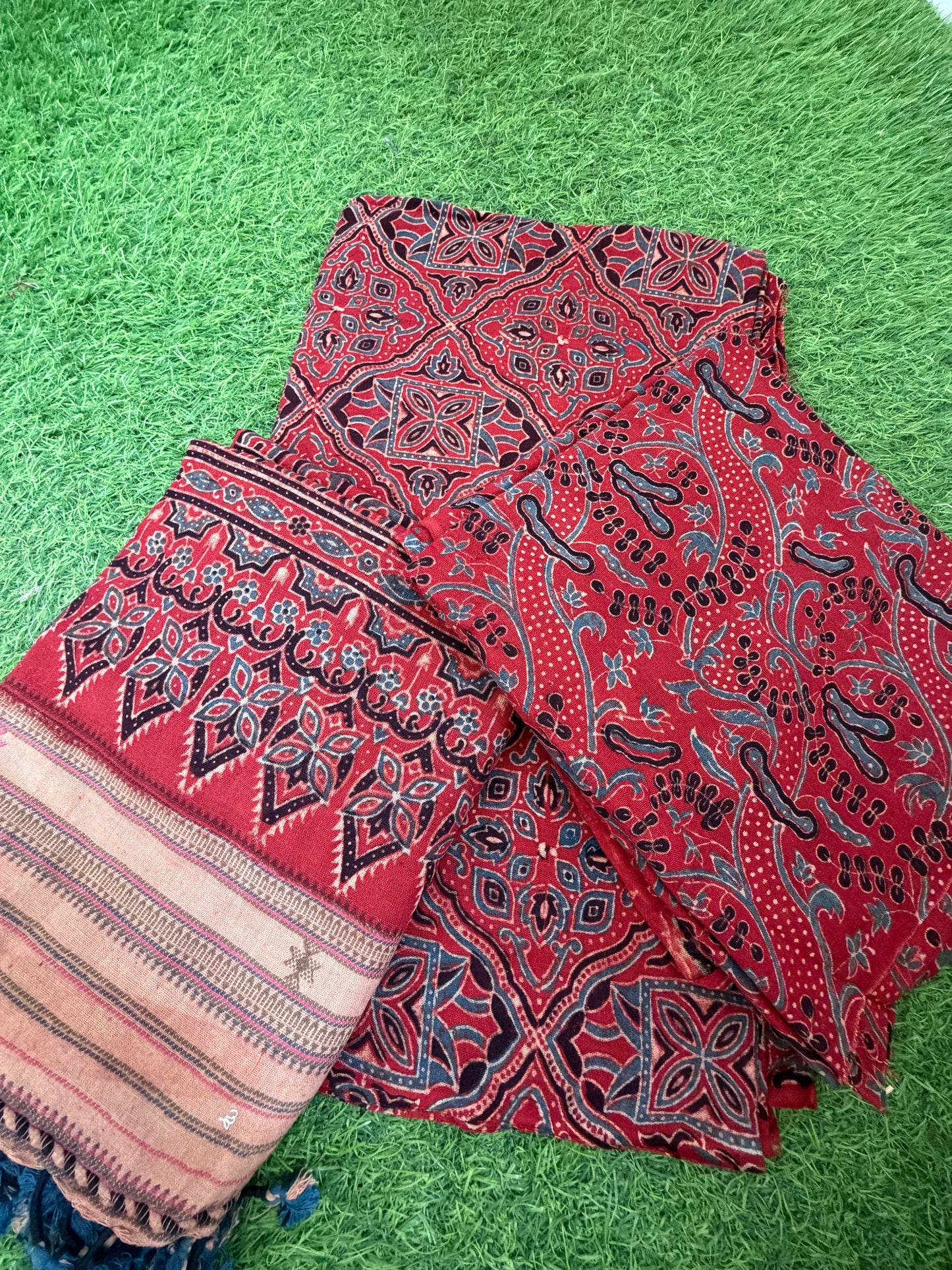 Kala Cotton Ajrakh Kurta bottom and dupatta