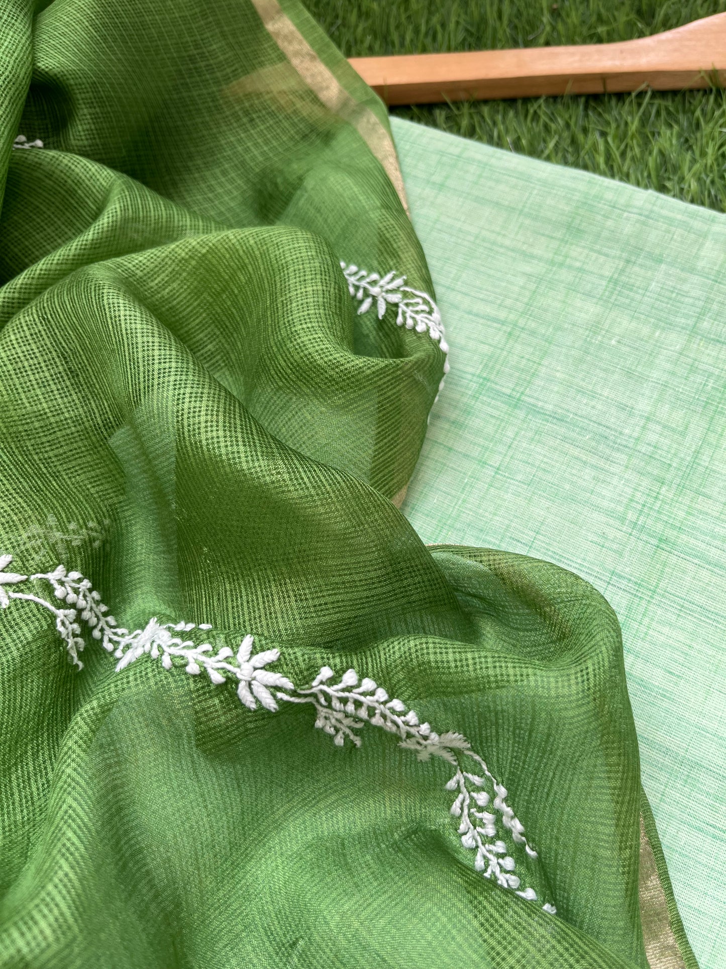 Kota silk Chikankari Dupatta with khadi kurta bottom Fabric