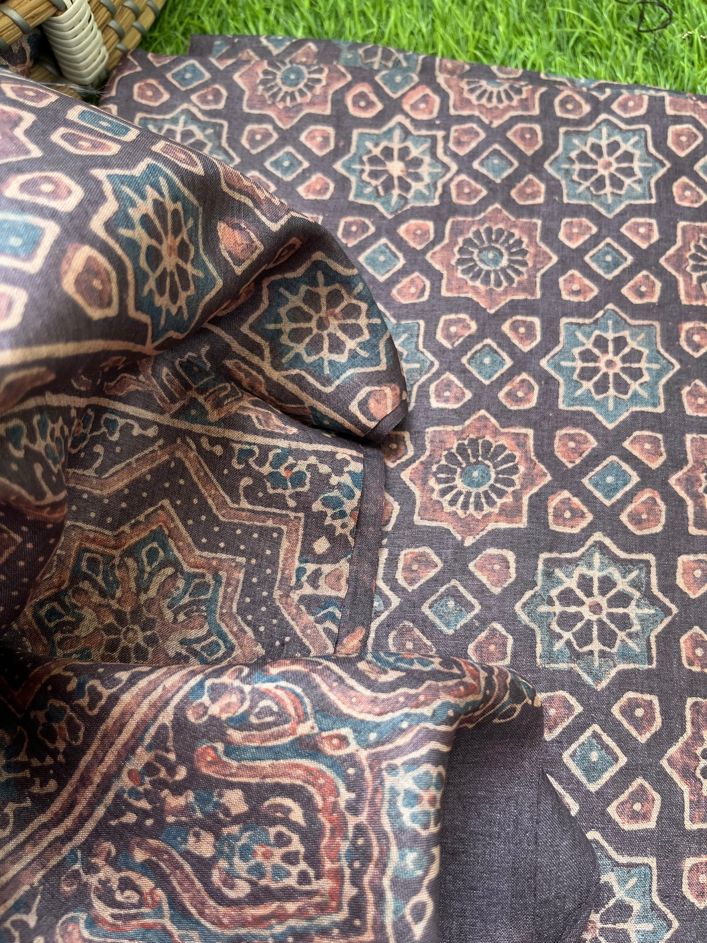 Tussar silk Ajrakh Kurta and dupatta