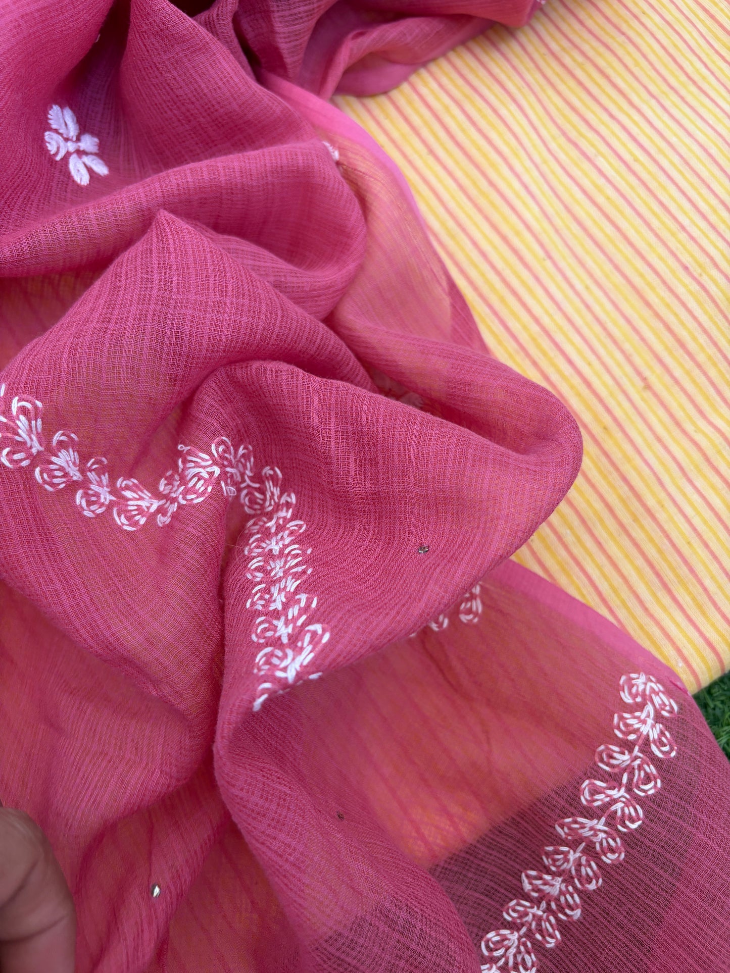 Khadi kurta Kota Doria chikankari dupatta