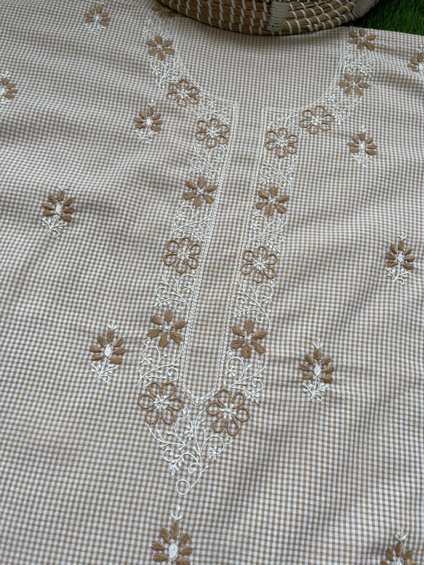 Cotton check chikan kurta