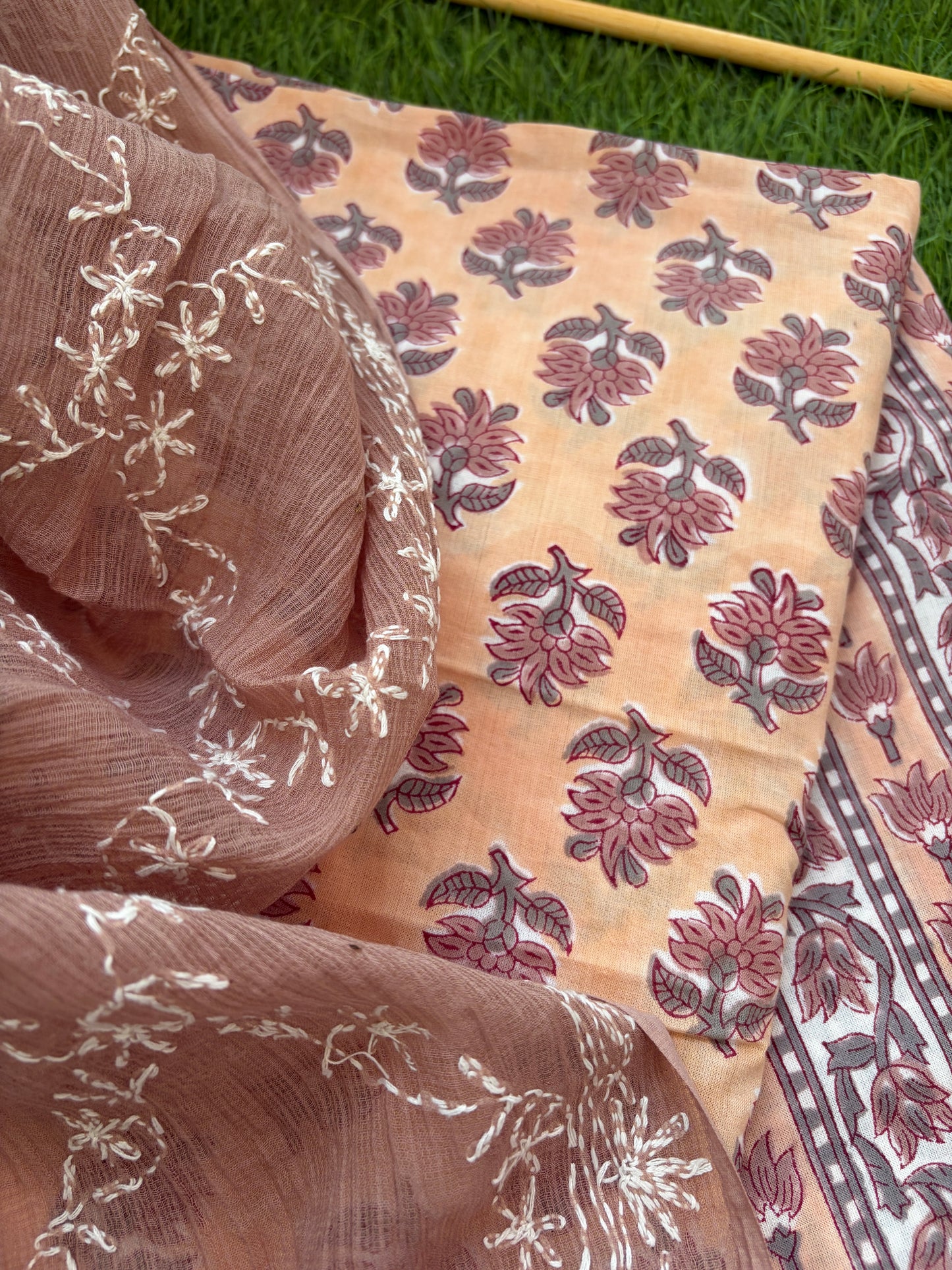 Cotton kurta bottom Kota Doria chikankari dupatta