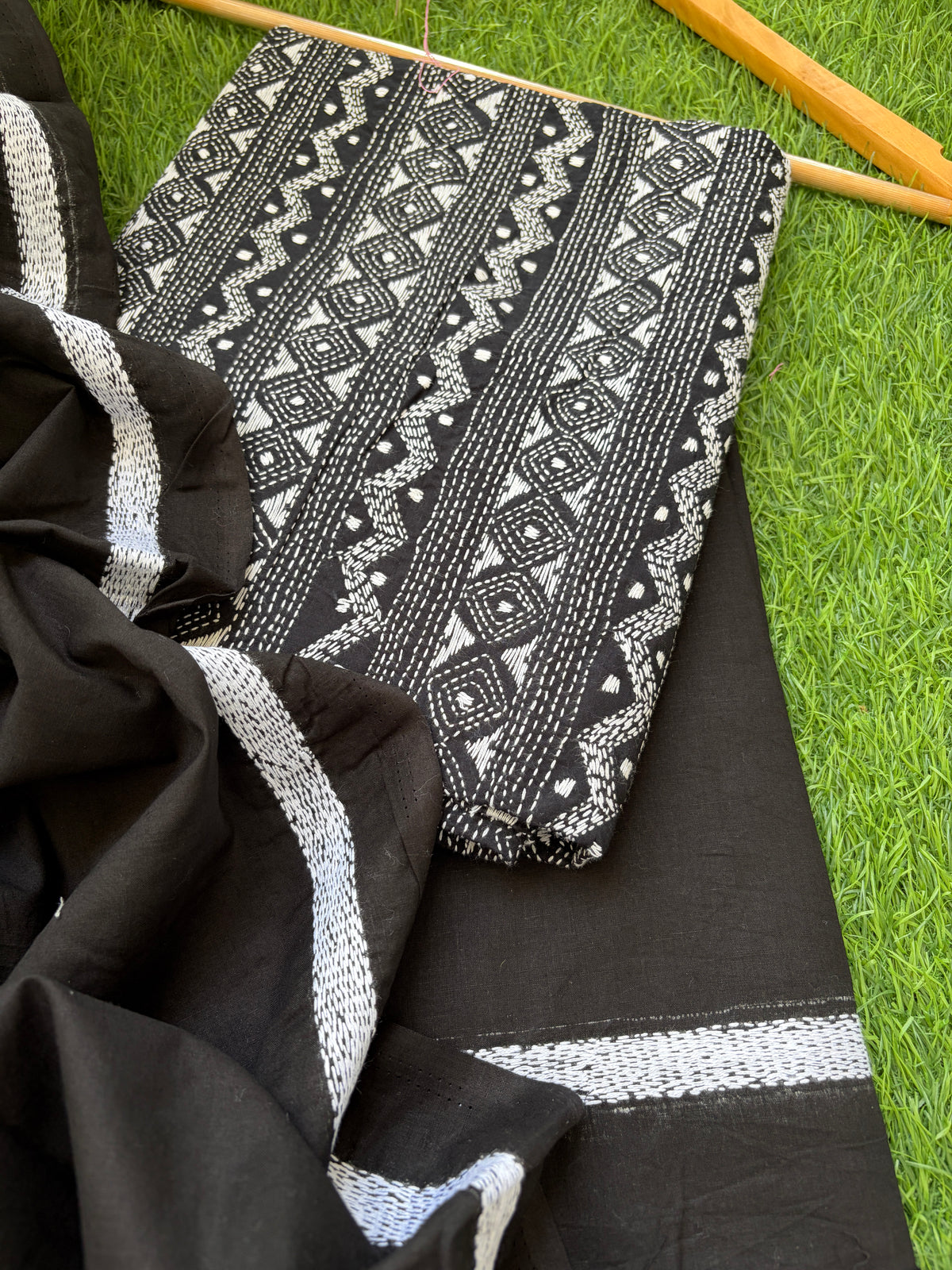 Handwoven Cotton Kantha Kurta Dupatta