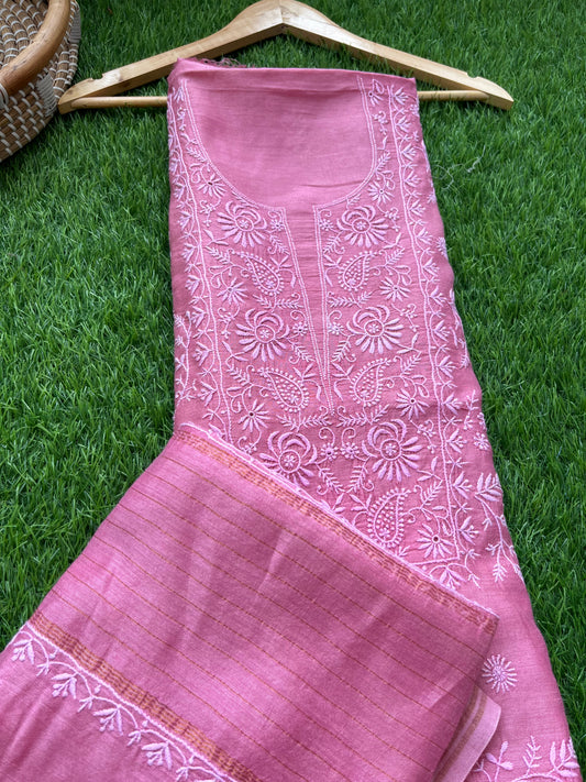 Munga Silk Chikankari kurta  Dupatta