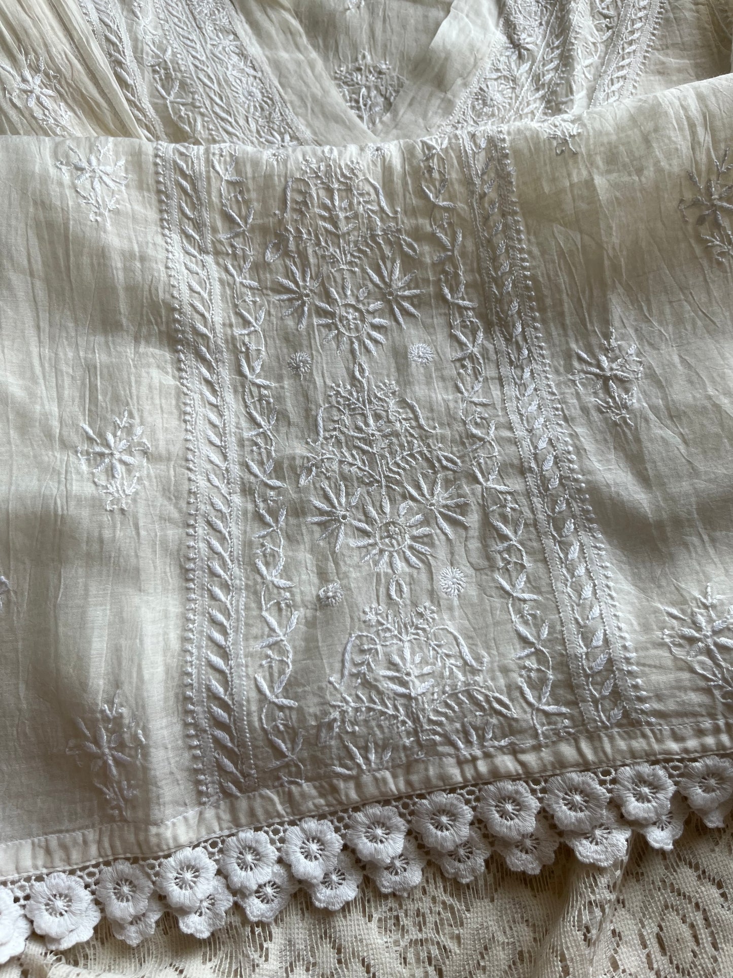 Chanderi chikan shirt and a-bottom