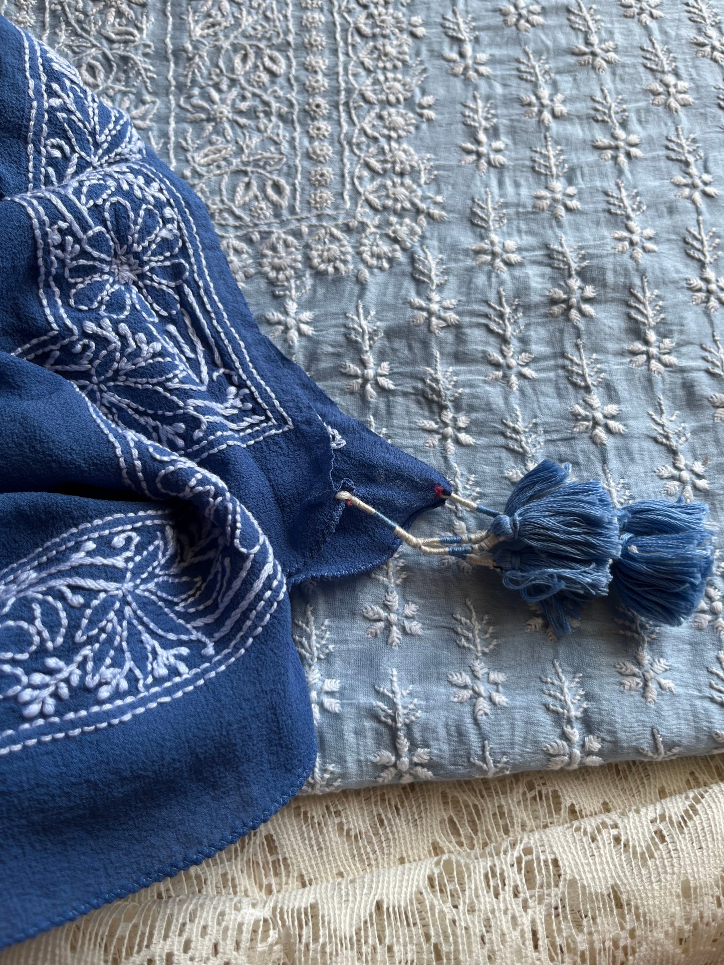 Chanderi Chikankari kurta with georgette dupatta