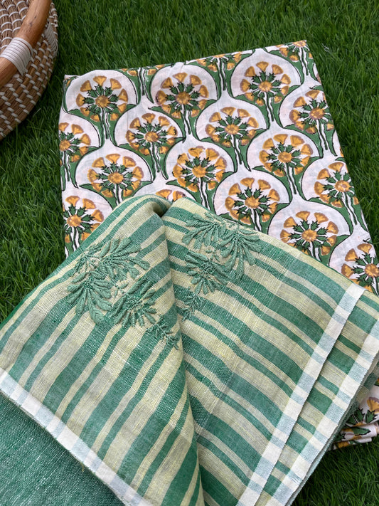 Cotton block print kurta fabric chikan work dupatta
