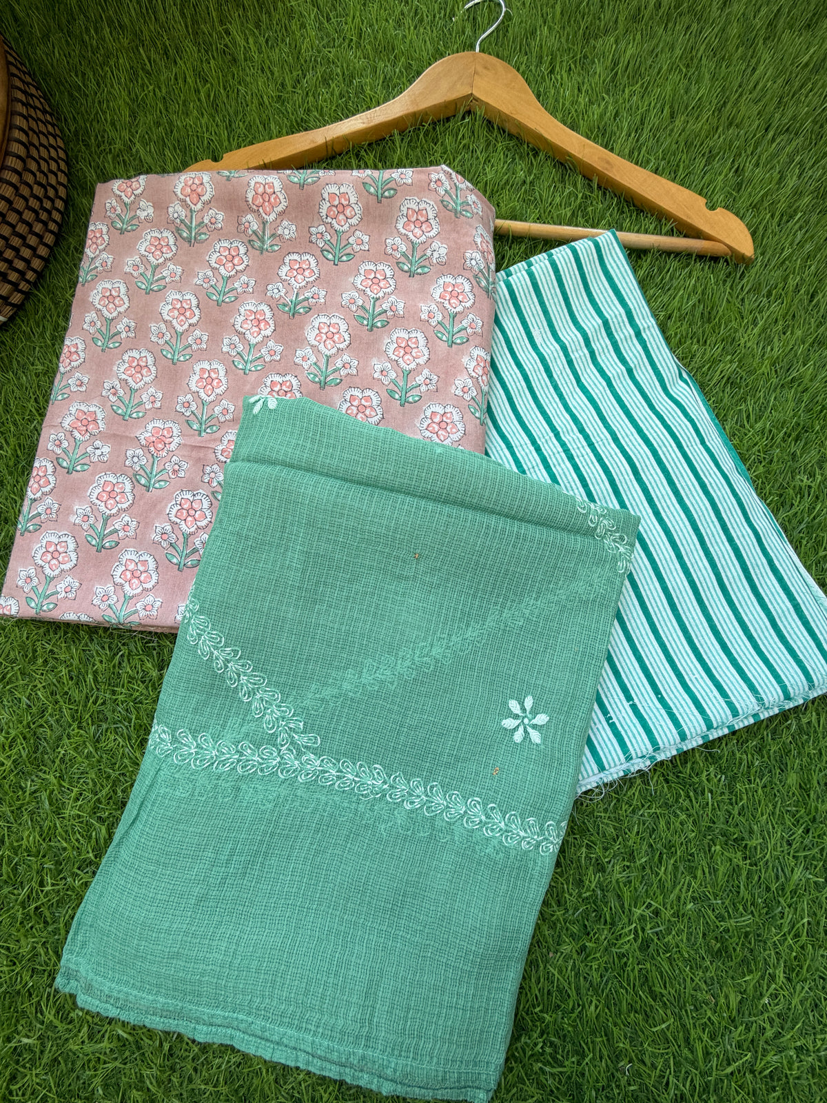 Cotton kurta bottom Kota Doria chikankari dupatta