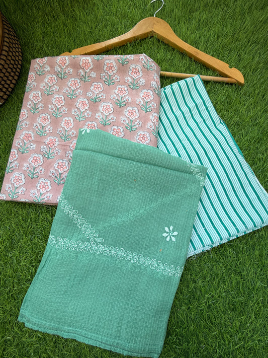 Cotton kurta bottom Kota Doria chikankari dupatta