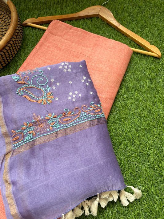 Plain khadi kurta bottom pure chanderi bandhani chikankari dupatta