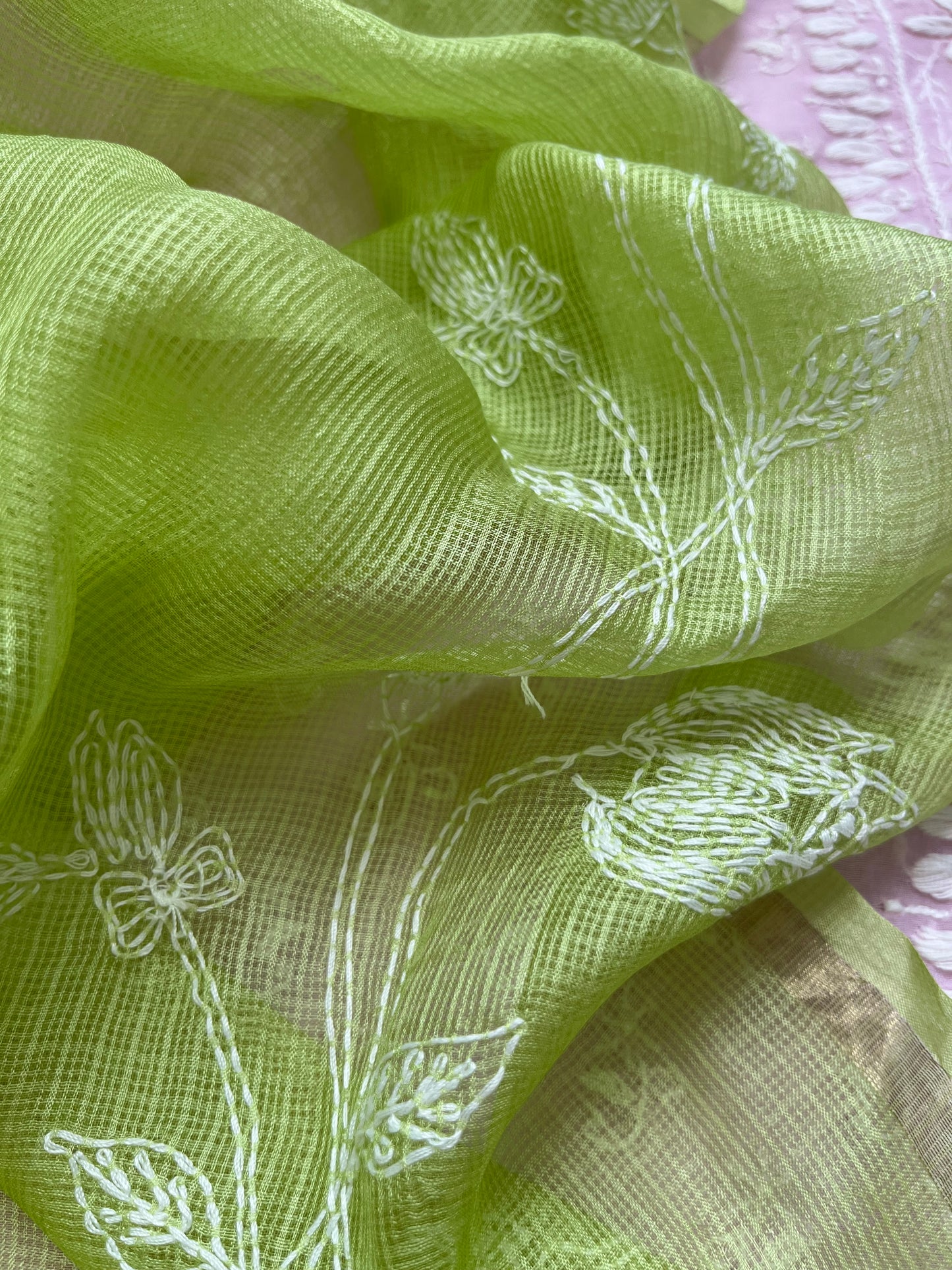 Chanderi Chikankari Kurta kota silk Dupatta
